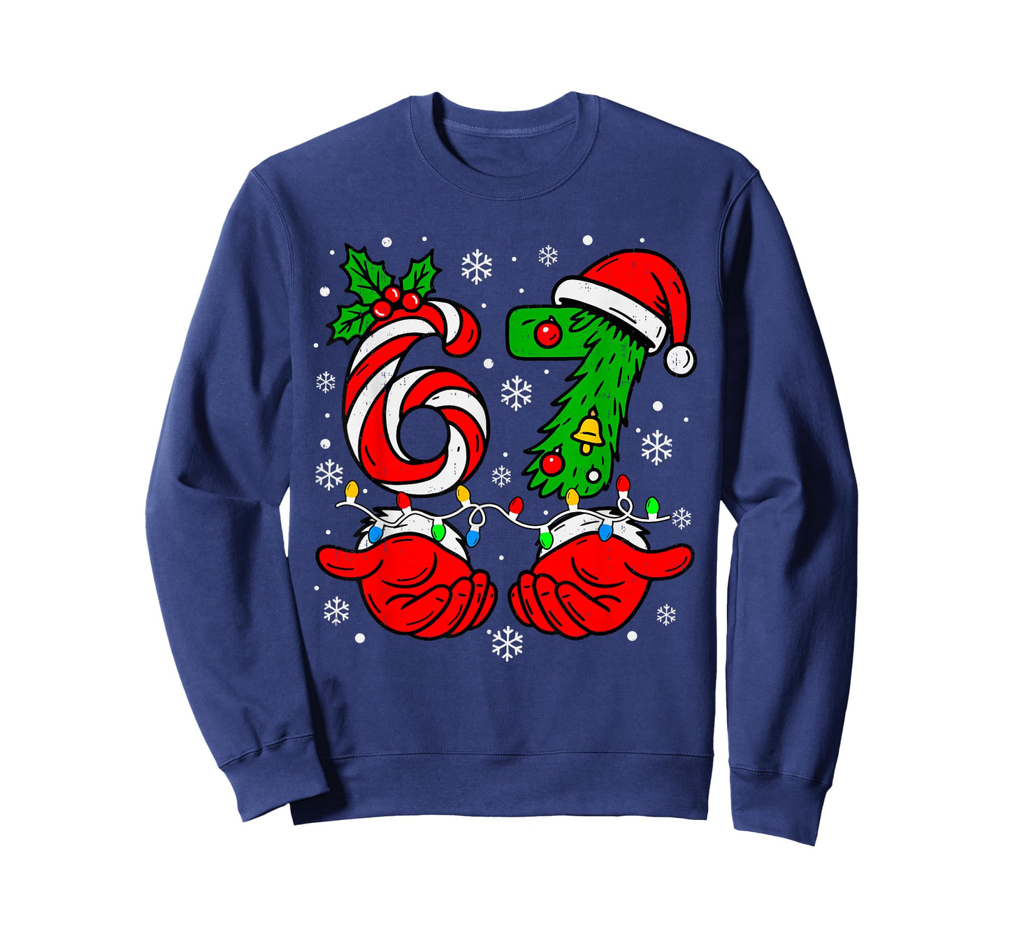 Christmas 67 Candy Cane Six Seven Meme Lights Santa Hat Xmas T-Shirt
