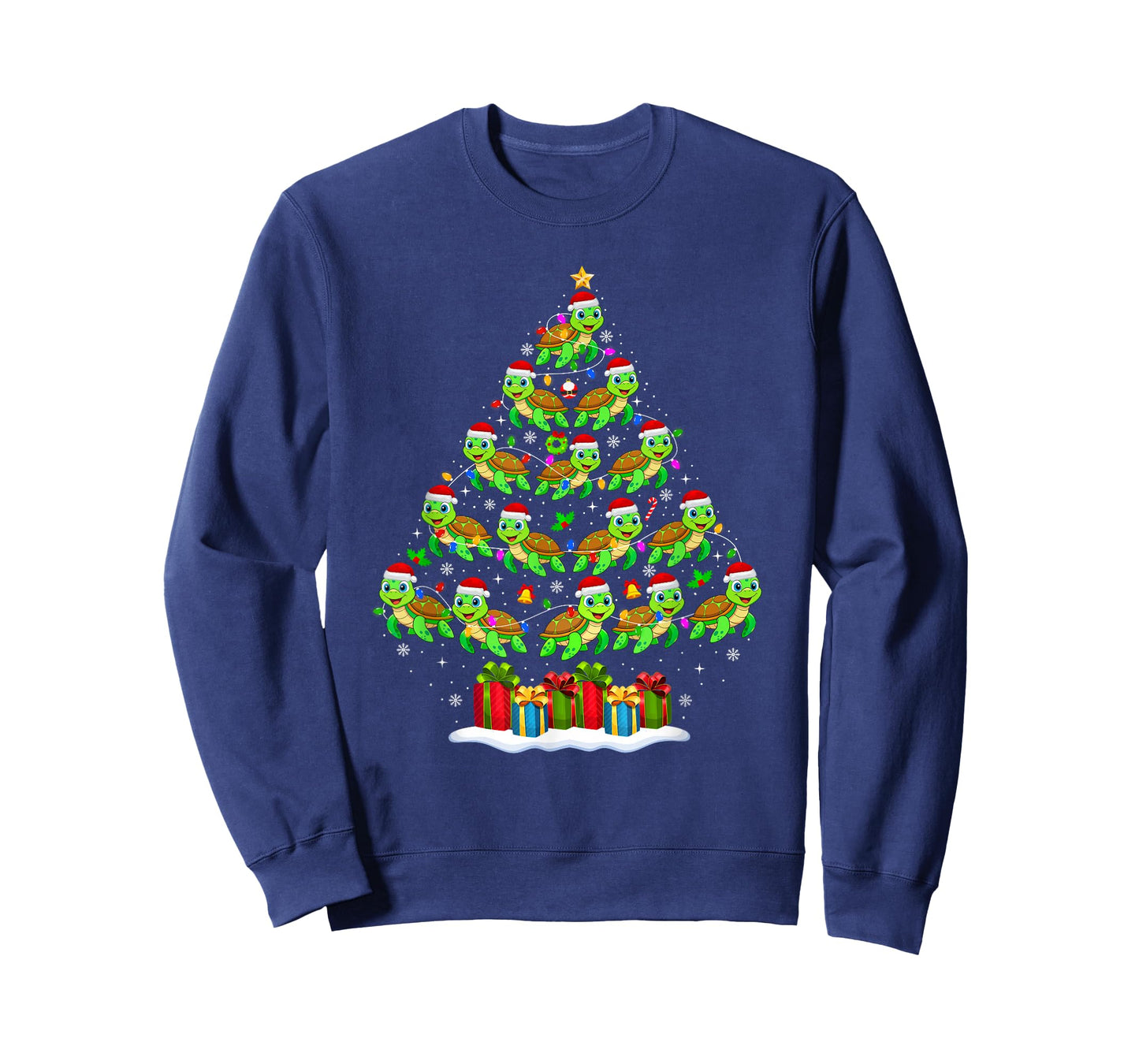 Sea Turtle Christmas Tree Lights Funny Xmas Family Men Women T-Shirt