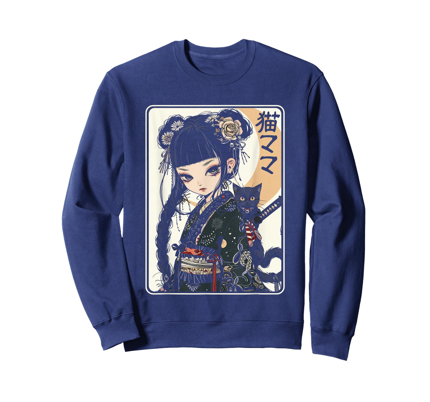 Japanese Gothic Kawaii Anime Samurai Cat Mom Woman Girls T-Shirt