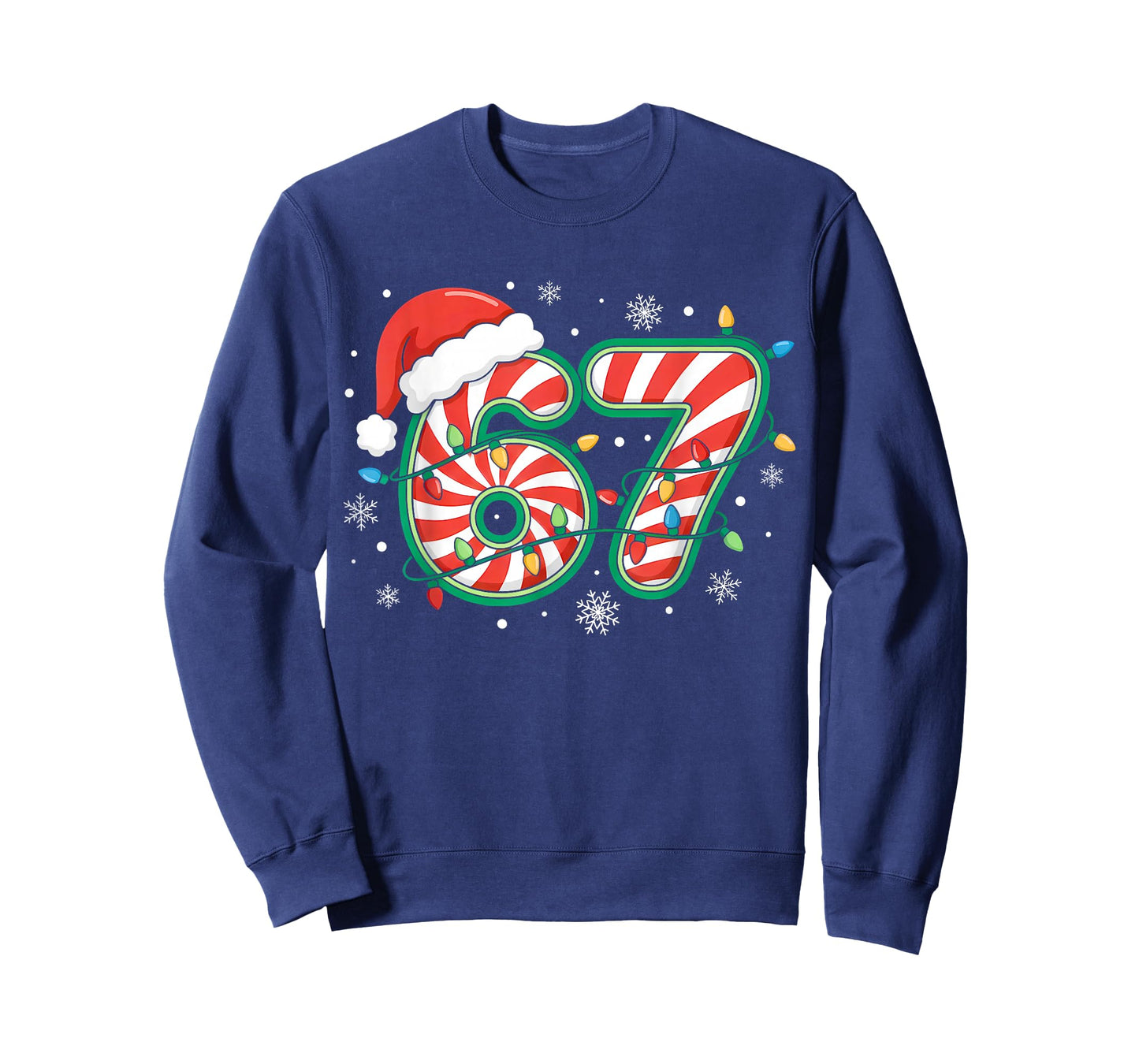Christmas 67 Six Seven Meme Candy Cane Santa Hat Xmas Lights T-Shirt
