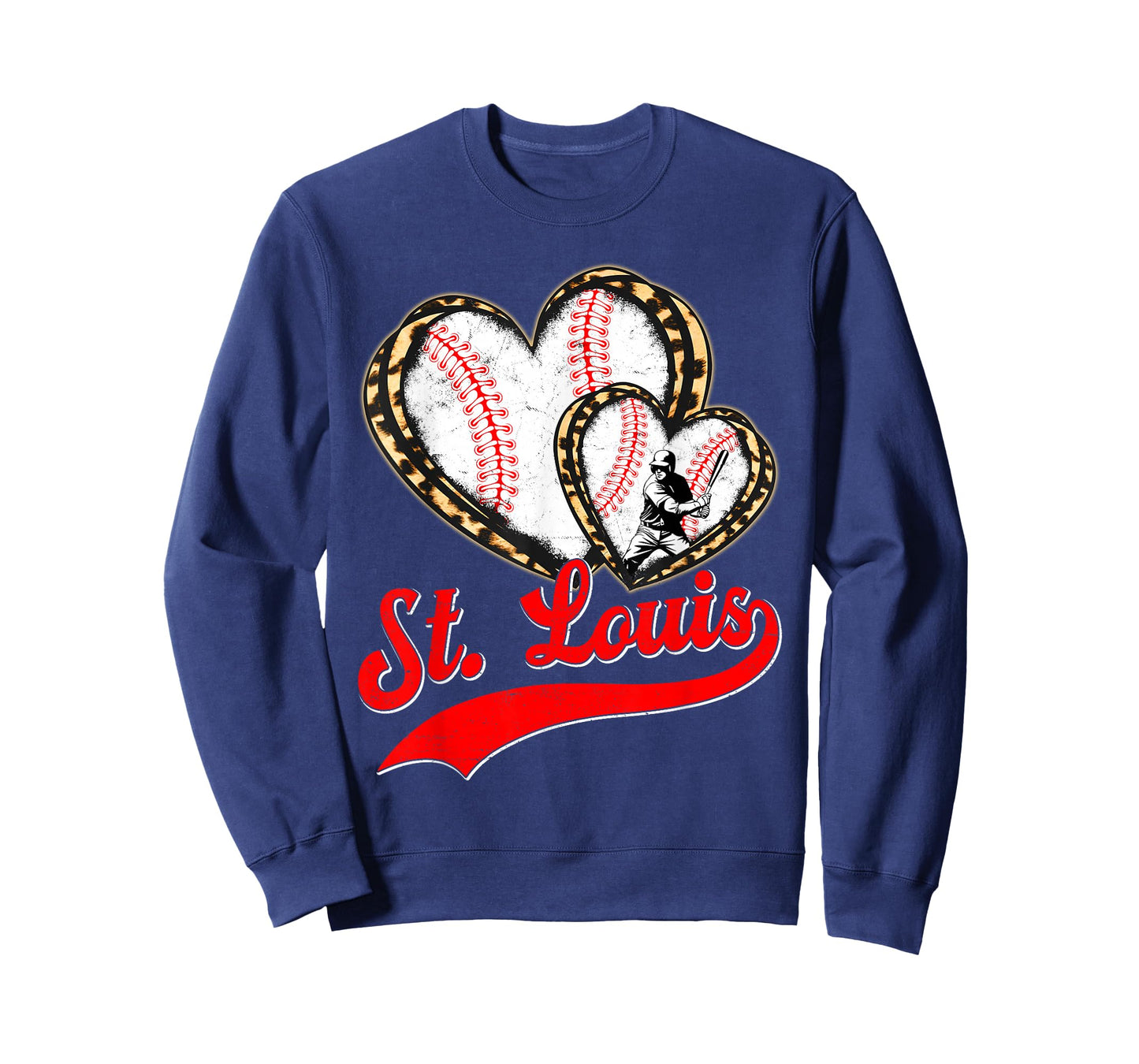 Vintage St. Louis Baseball Leopard Heart Baseball Fans T-Shirt