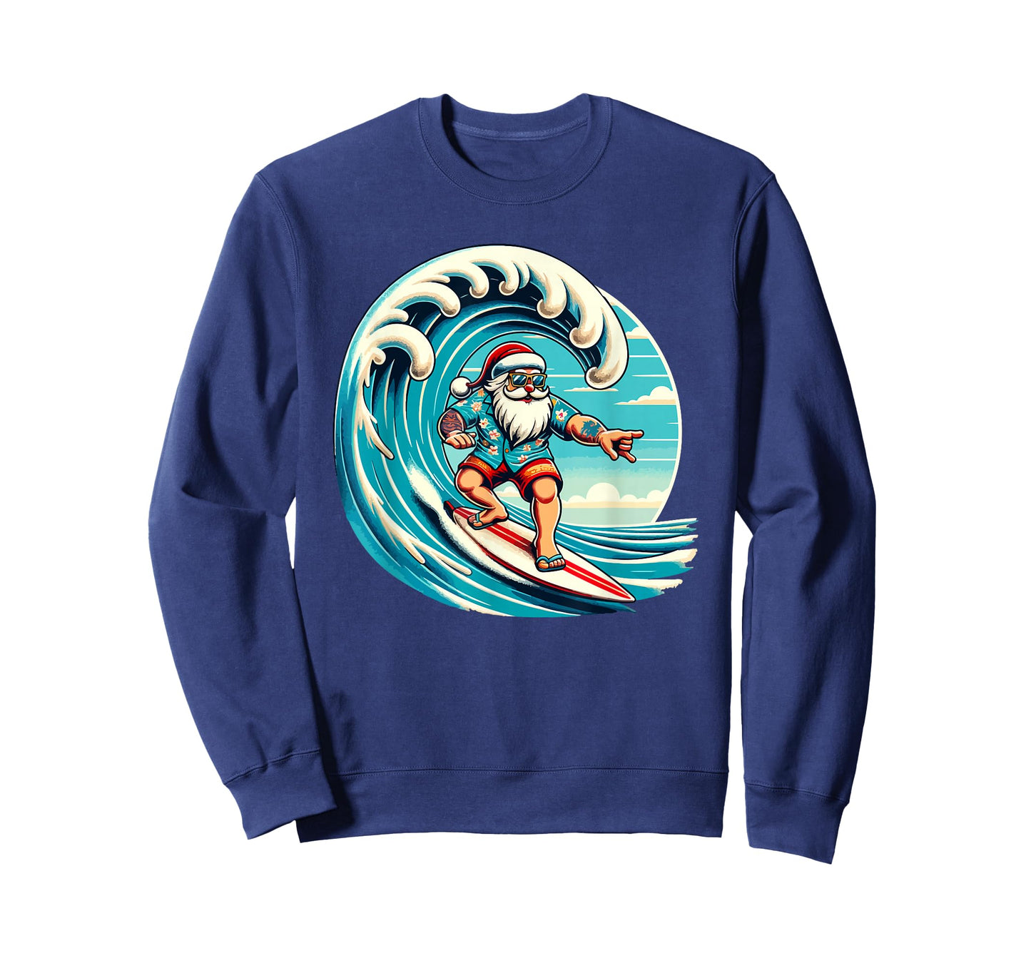 Santa Claus Hawaiian Surfing Christmas Aloha Tropical Xmas T-Shirt
