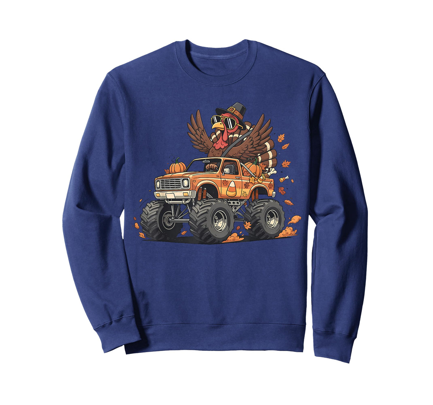 Cute Turkey Riding Monster Truck Thanksgiving Men Boys Kids T-Shirt