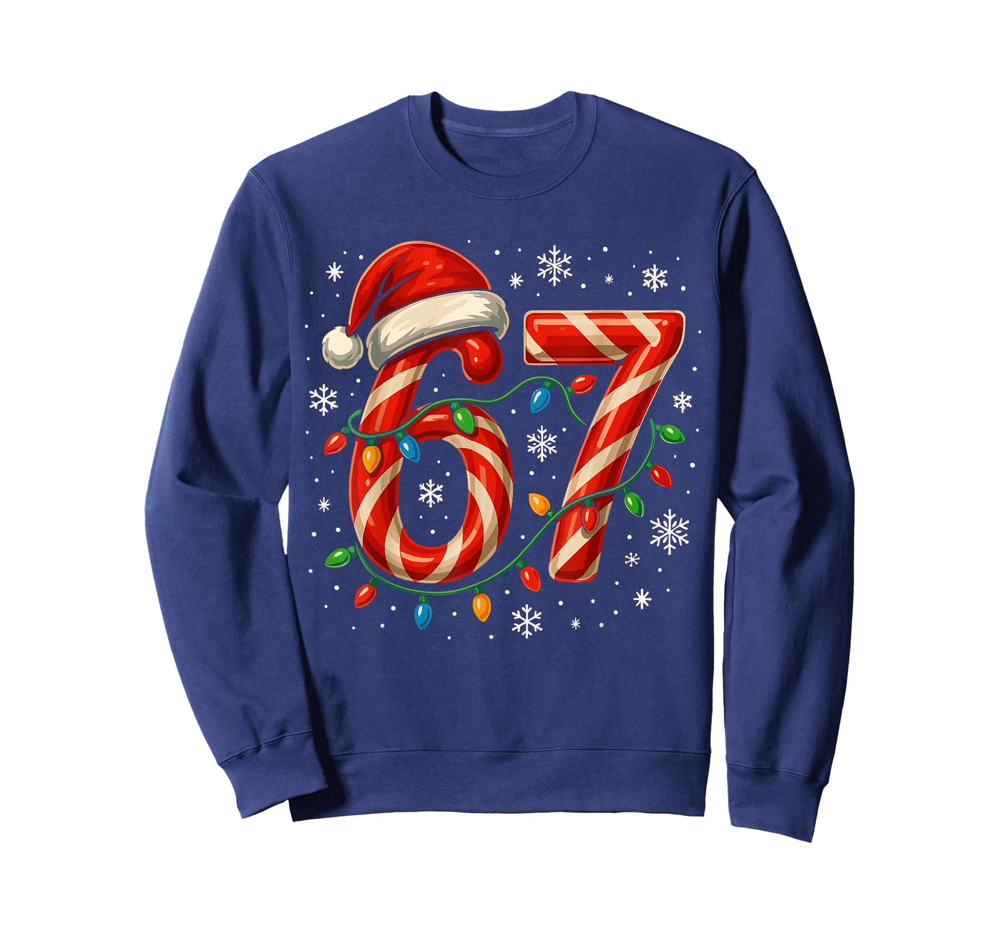 67 Christmas Meme Funny Six Seven Xmas Lights Candy Cane T-Shirt