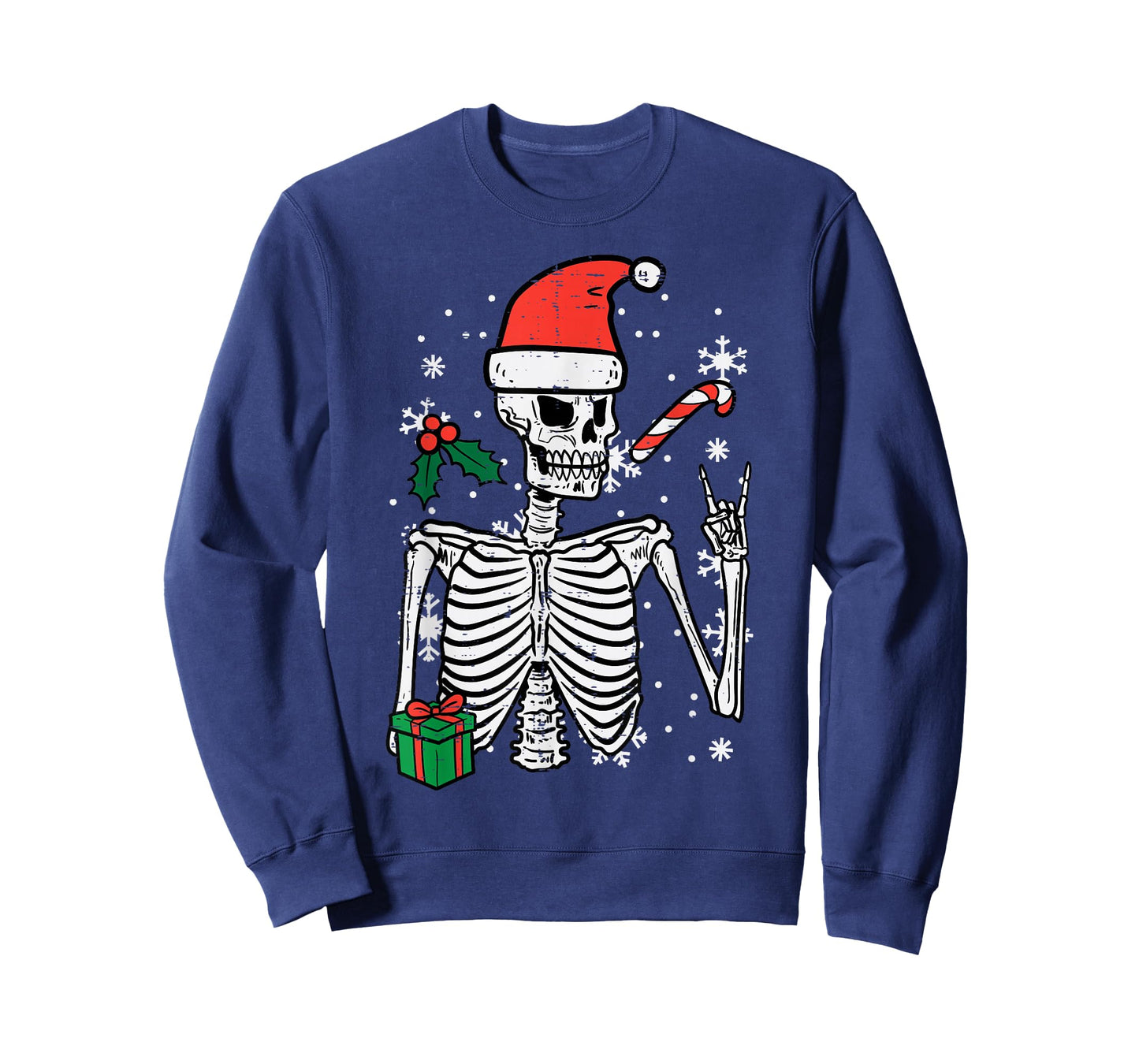 Christmas Rocker Skeleton Santa Rock Hand Xmas Men Boys Kids T-Shirt