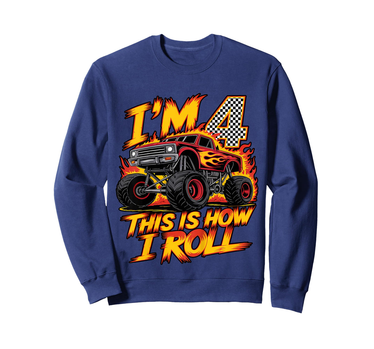 Monster Truck 4th Birthday 4 Year Old Boy Born 2021 Kids T-Shirt