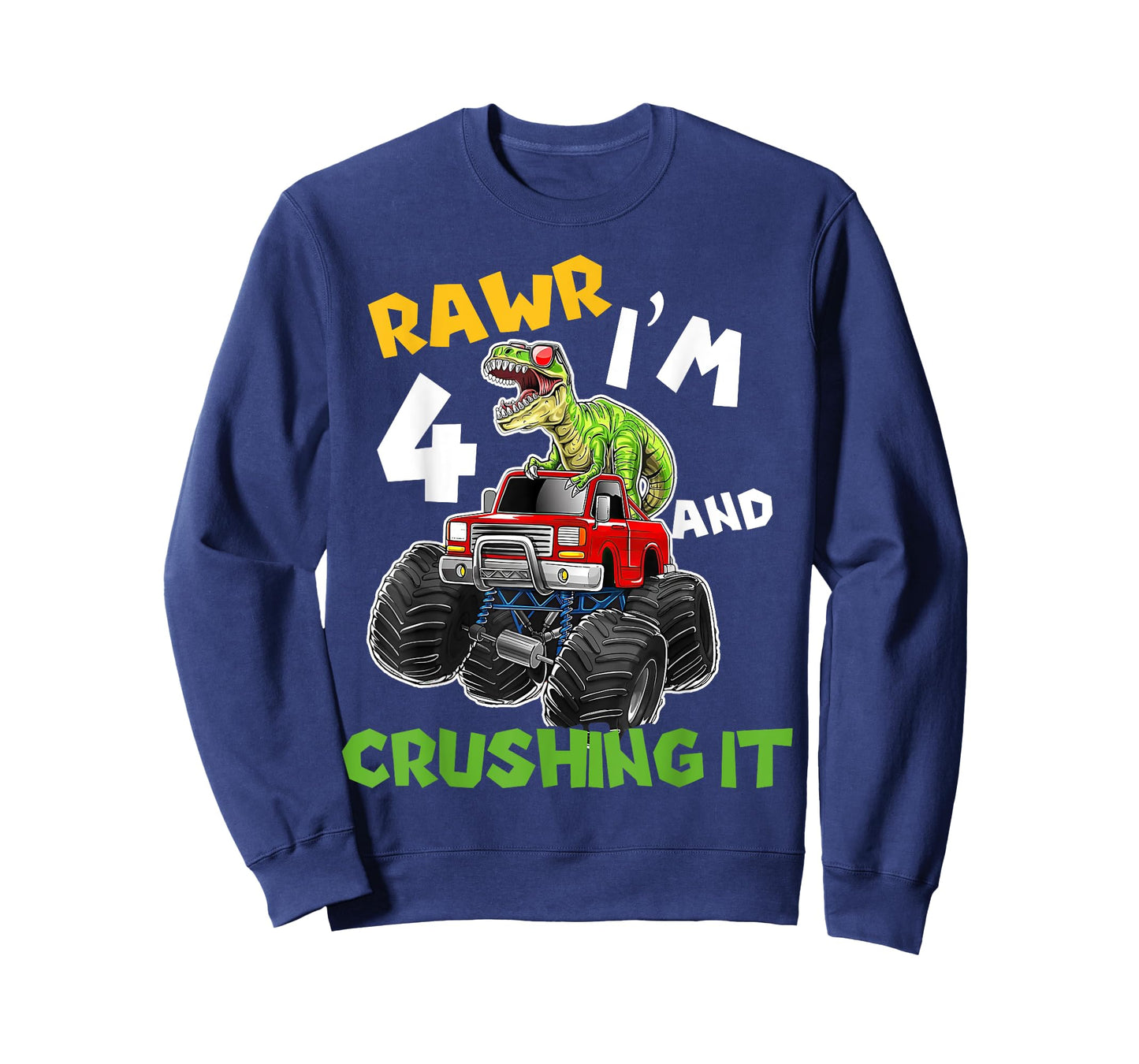 Rawr I’m 4 Crushing It Dinosaur 4th Birthday Monster Truck T-Shirt