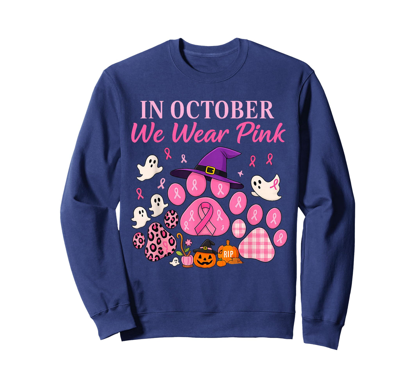in October We Wear Pink Dog Paw Breast Cancer Awareness T-Shirt