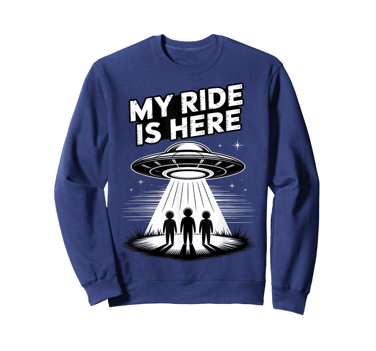 Alien UFO My Ride Is Here Funny Flying Saucer Kids Men Women T-Shirt