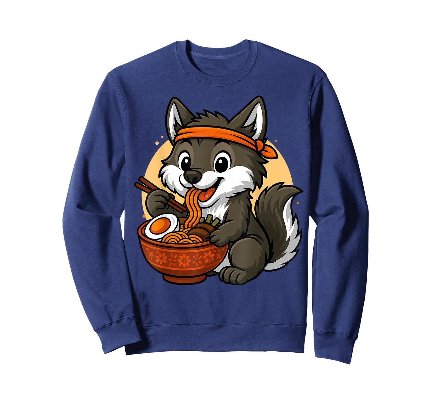 Kawaii Wolf Eating Ramen Graphic Japanese Wolf Graphic T-Shirt