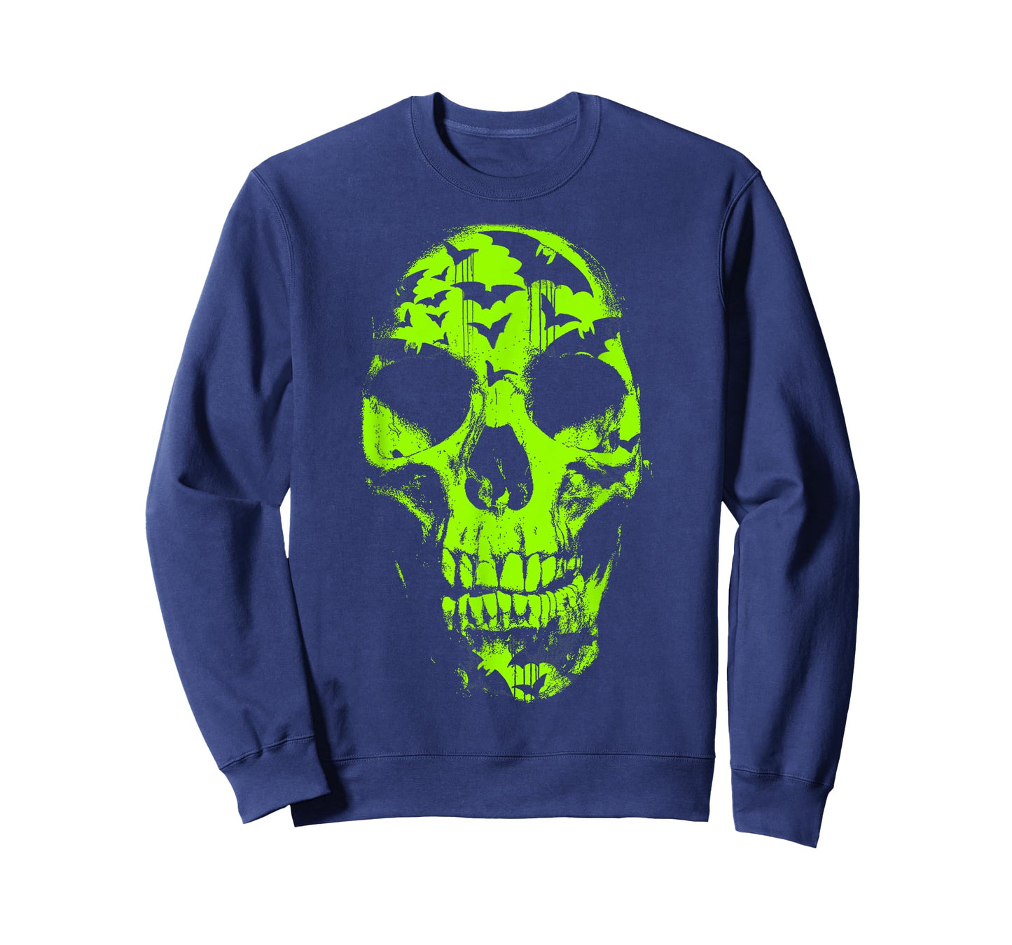 Halloween Neon Green Skull Bat Distressed T-Shirt