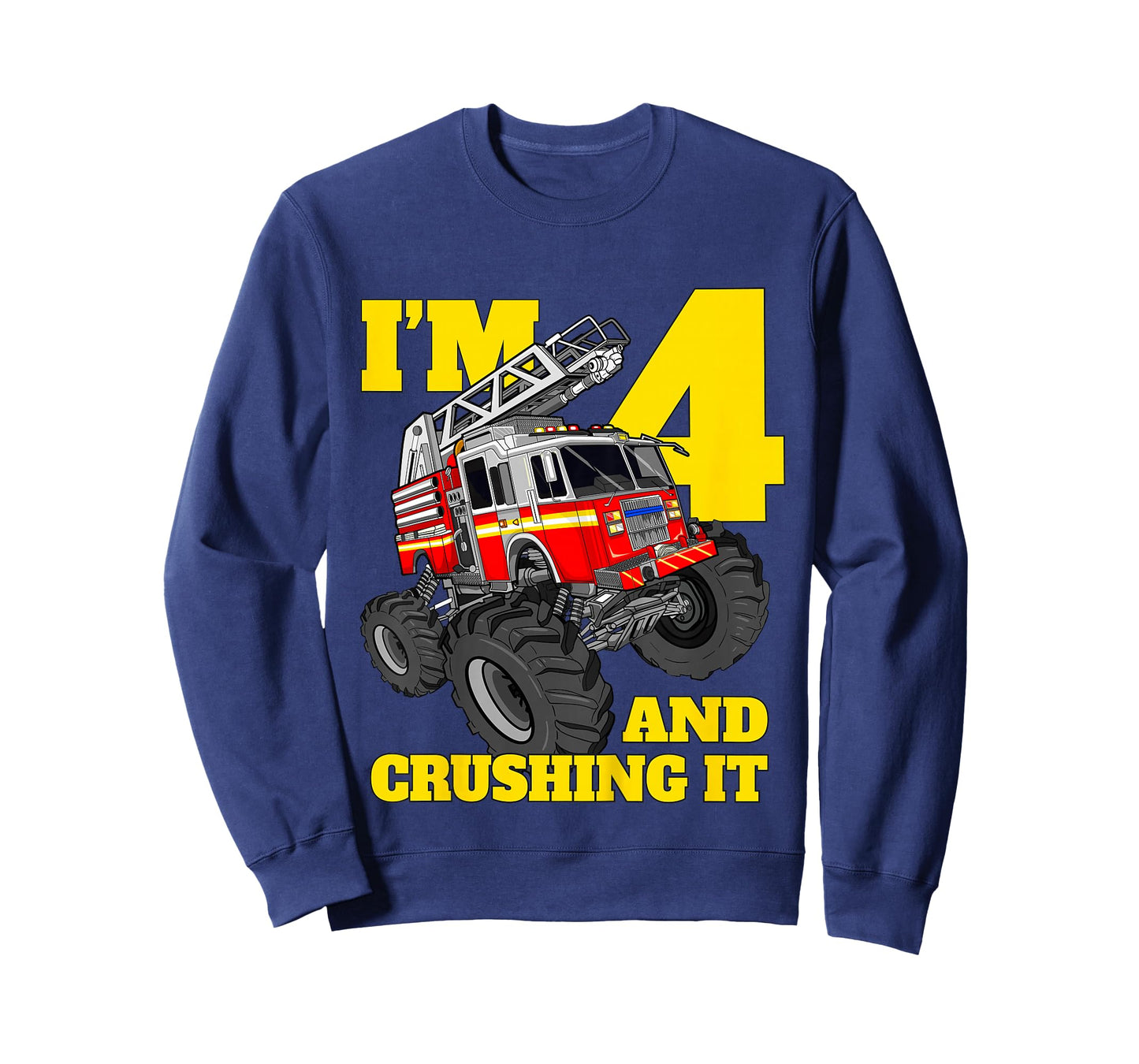 Kids Monster Fire Truck 4th Birthday Boy 4 Four Firefighter T-Shirt