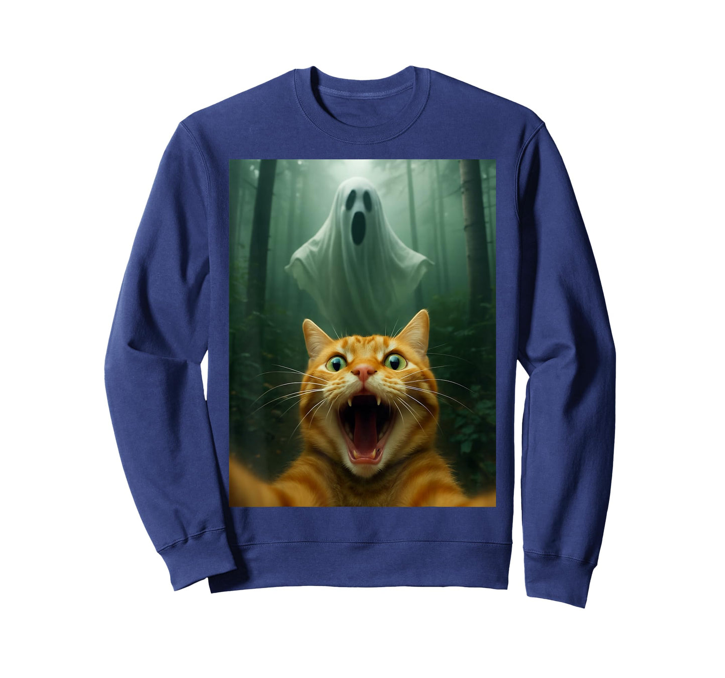Scared Cat Selfie with Ghost | Funny Halloween Costume T-Shirt
