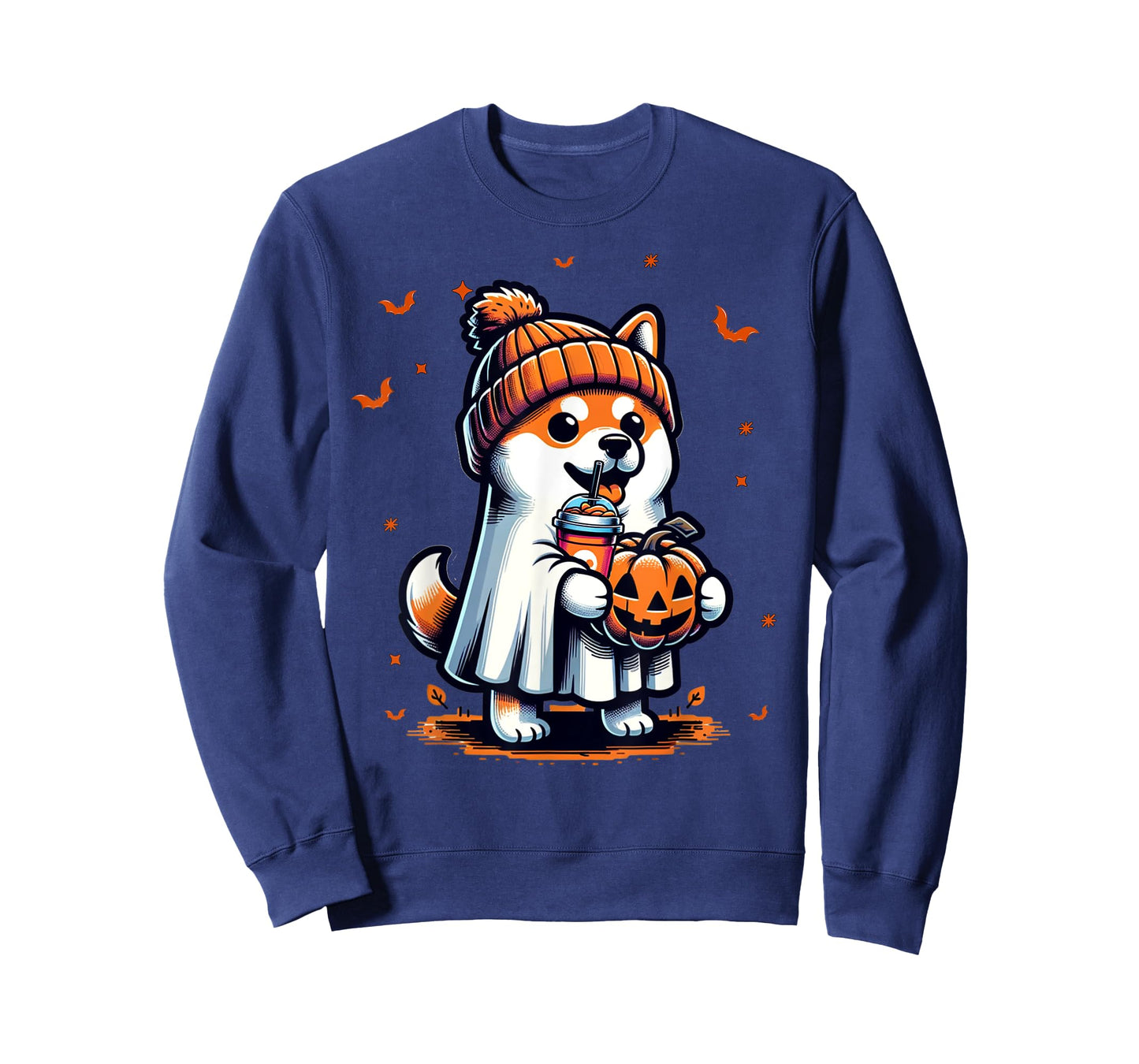 Ghost Shiba Inu Dog Pumpkin Drinks Beanie Fall Halloween T-Shirt for Men Women Kids