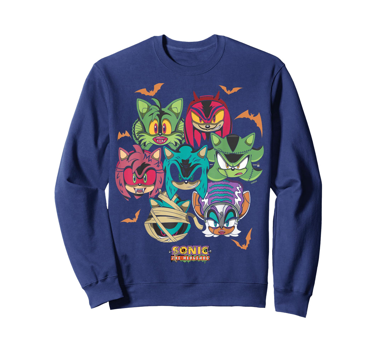 Sonic The Hedgehog Halloween Creepy Monster Faces Group Shot T-Shirt