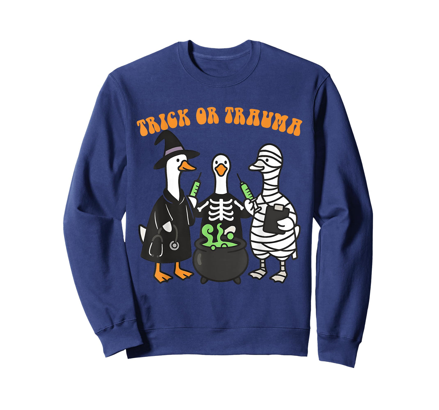 Trick Or Trauma Cute Ghost Nurse Therapy Halloween Goose T-Shirt