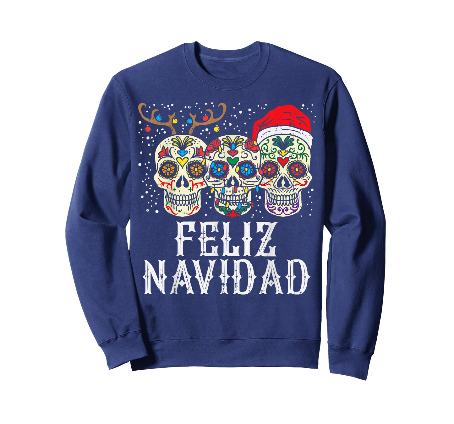 Feliz Navidad Sugar Skulls Reindeer Santa Mexican Christmas T-Shirt