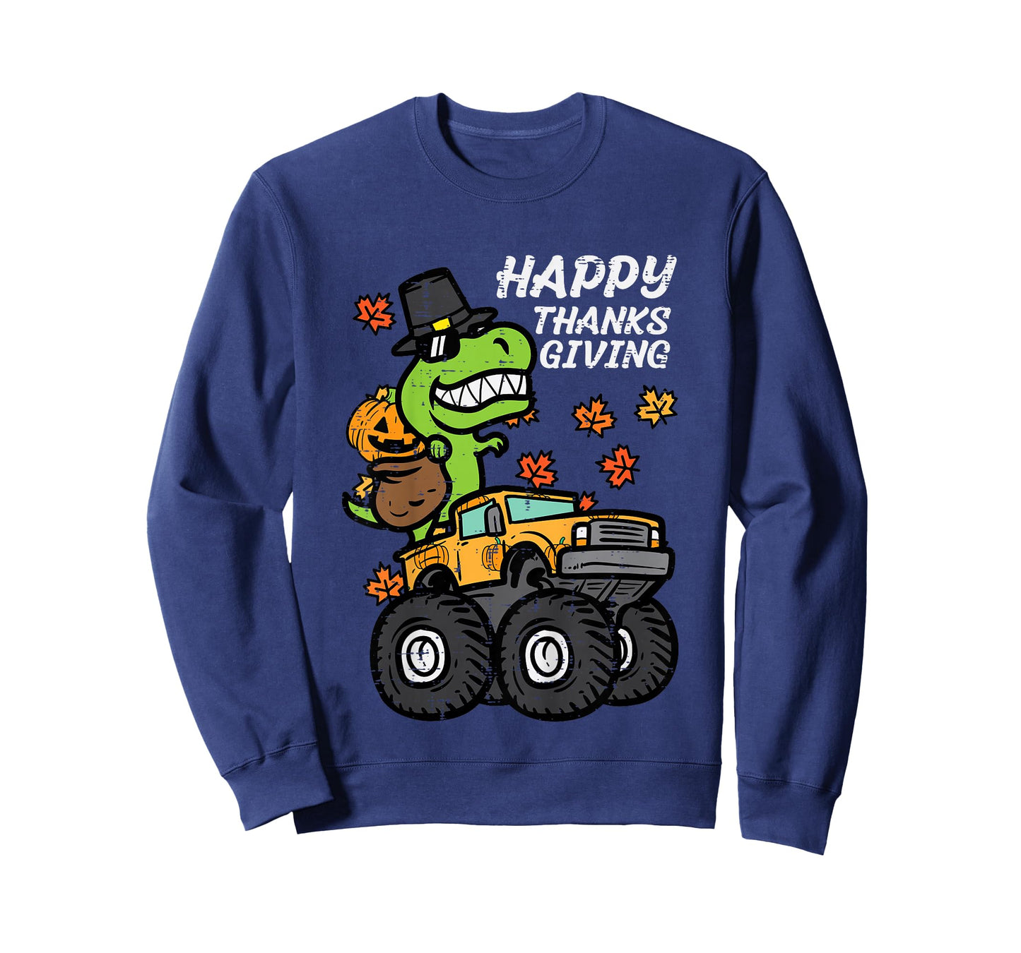 Kids Happy Thanksgiving Trex Monster Truck Fall Toddler Boys Kids T-Shirt