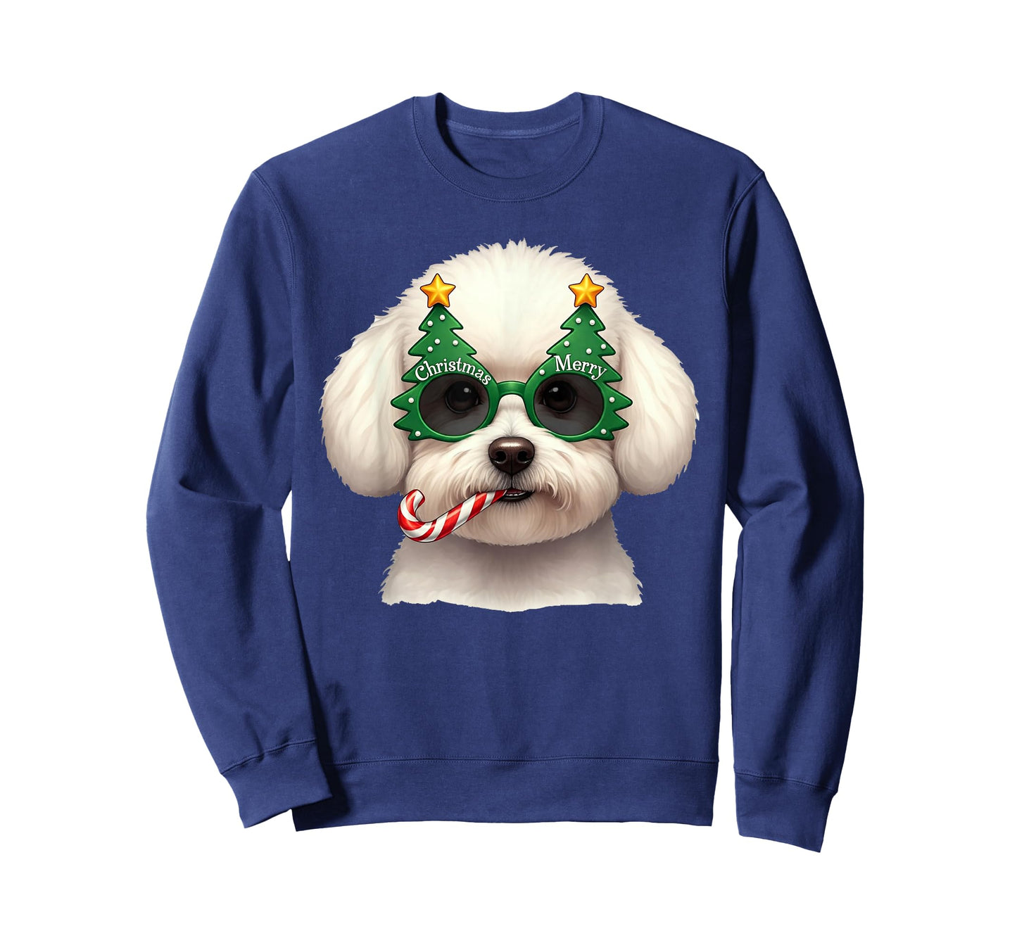 Christmas Tree Sunglasses Bichon Frise Candy Cane Men Women T-Shirt