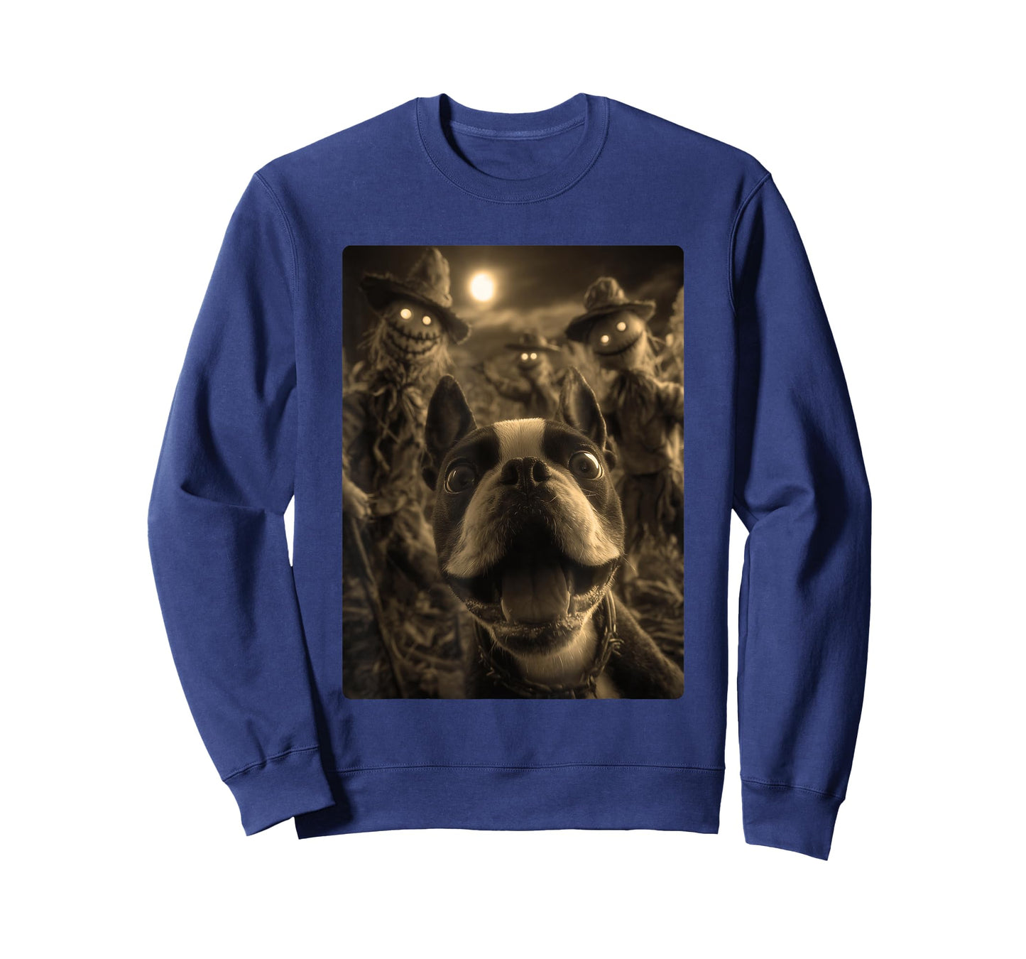 Vintage Boston Terrier Selfie Spooky Scarecrows Halloween T-Shirt