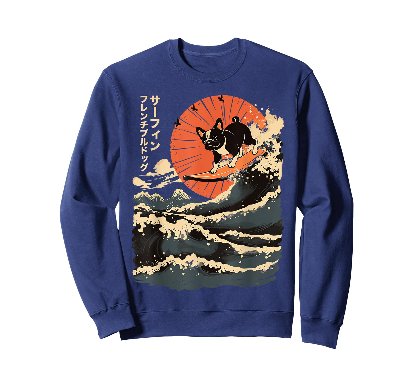 French Bulldog Surfing Japanese Men Women Girls Kids T-Shirt