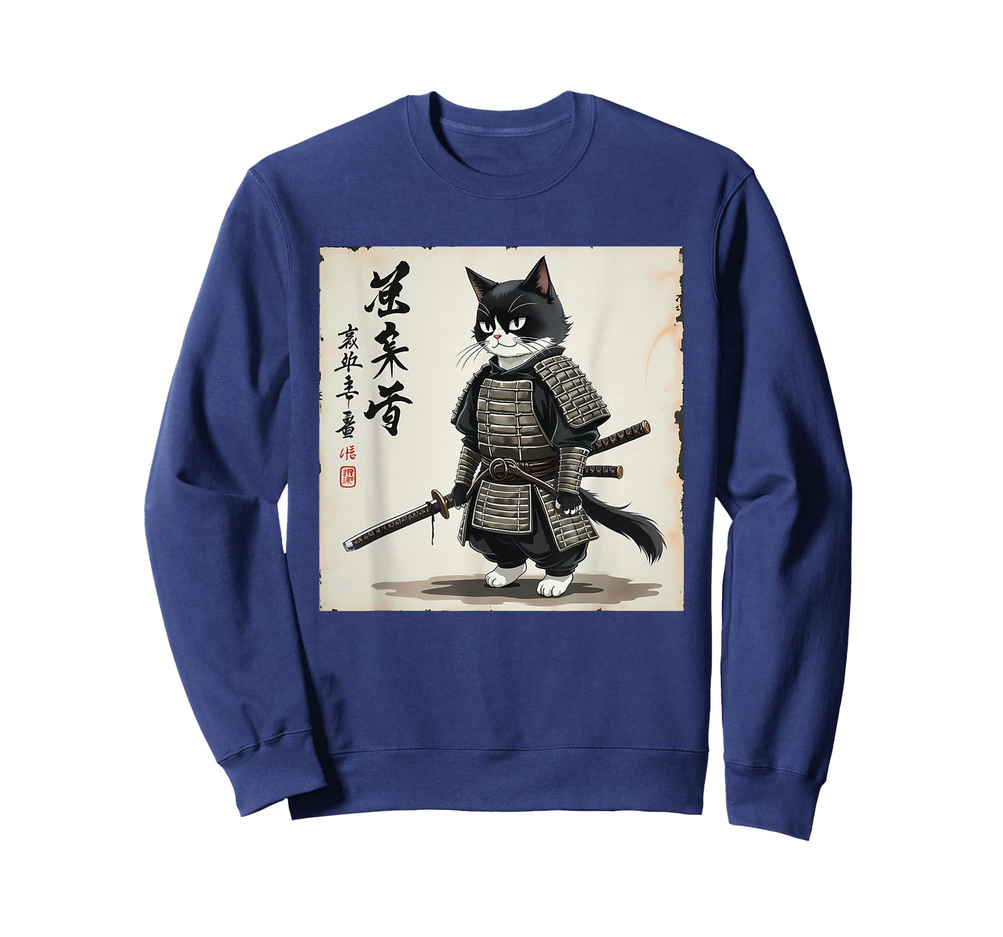 Samurai cat Graphic Warrior Art tee Japanese Anime Men Women T-Shirt