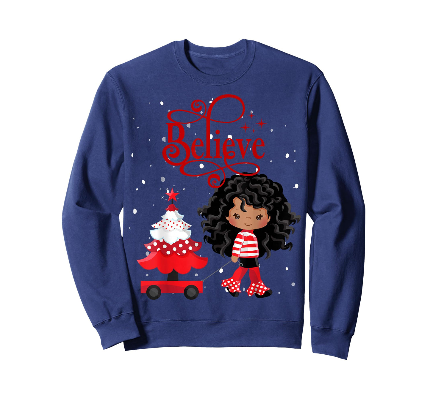 Black Girl Santa Holiday African American Christmas Believe T-Shirt
