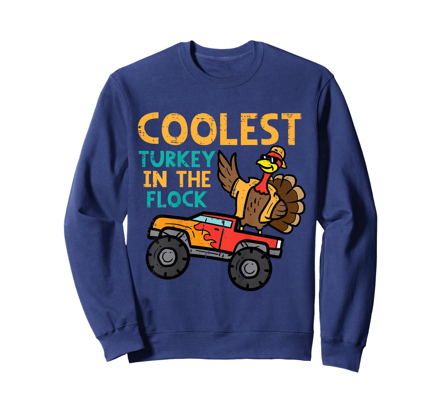 Kids Thanksgiving Monster Truck Coolest Turkey Flock Toddler Boys T-Shirt