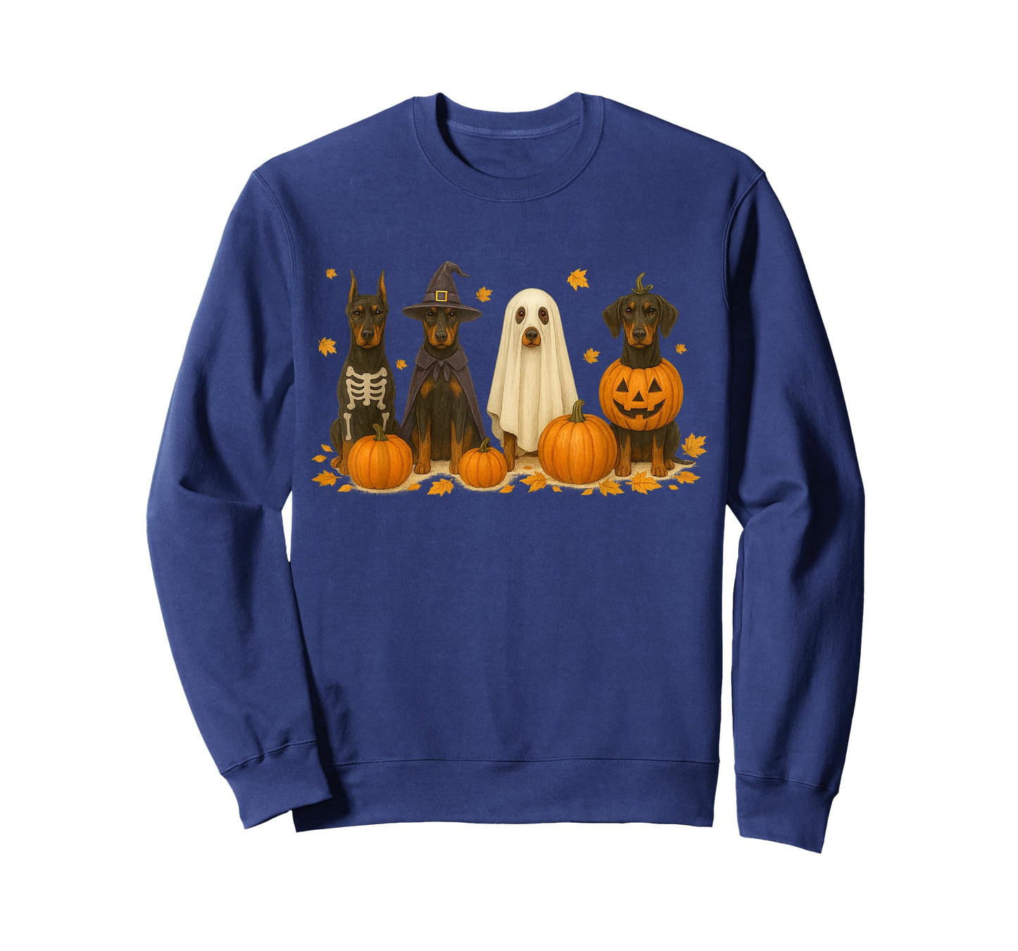 Doberman Halloween Fall Dogs Pumpkin Ghosts Funny Tee T-Shirt
