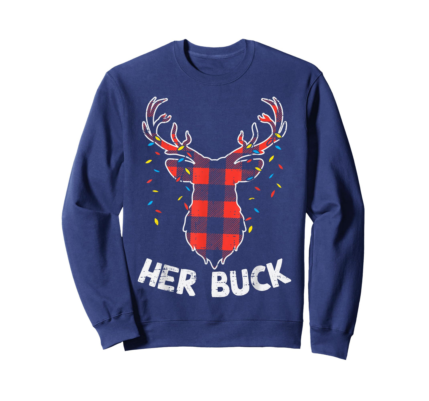 Plaid Reindeer Her Buck Matching Christmas Couple Men PJ T-Shirt