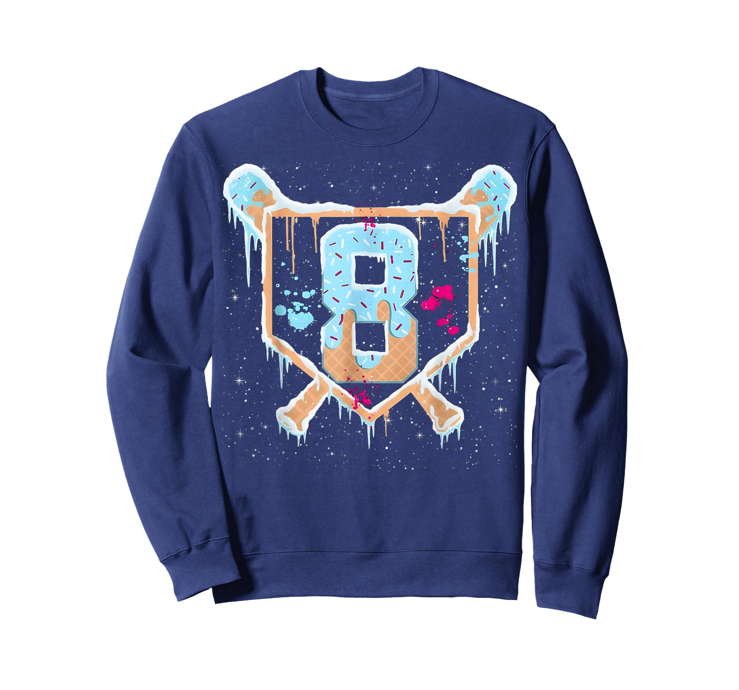 Baseball 8 Year Old Ice Cream Drip 8th Birthday Boy Number 8 T-Shirt