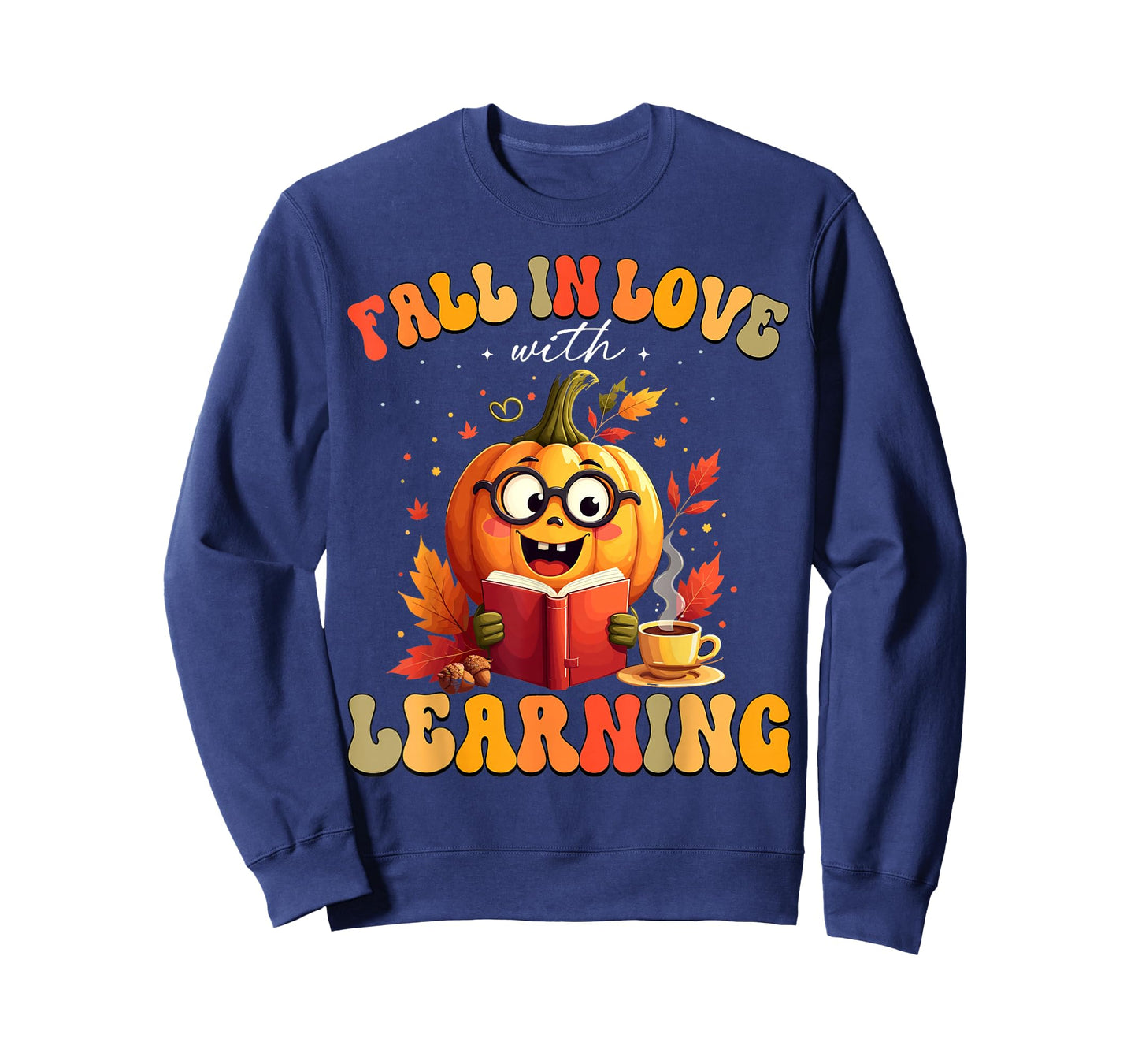 Retro Fall in Love with Learning Autumn Pumpkin Teacher Kids T-Shirt