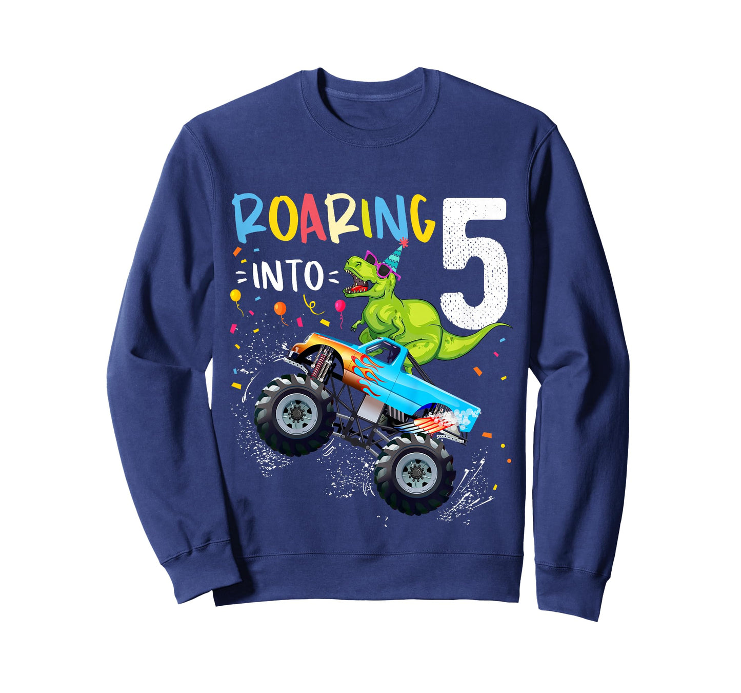 5th Birthday T Rex Dinosaur Monster Truck Boys and Girls T-Shirt