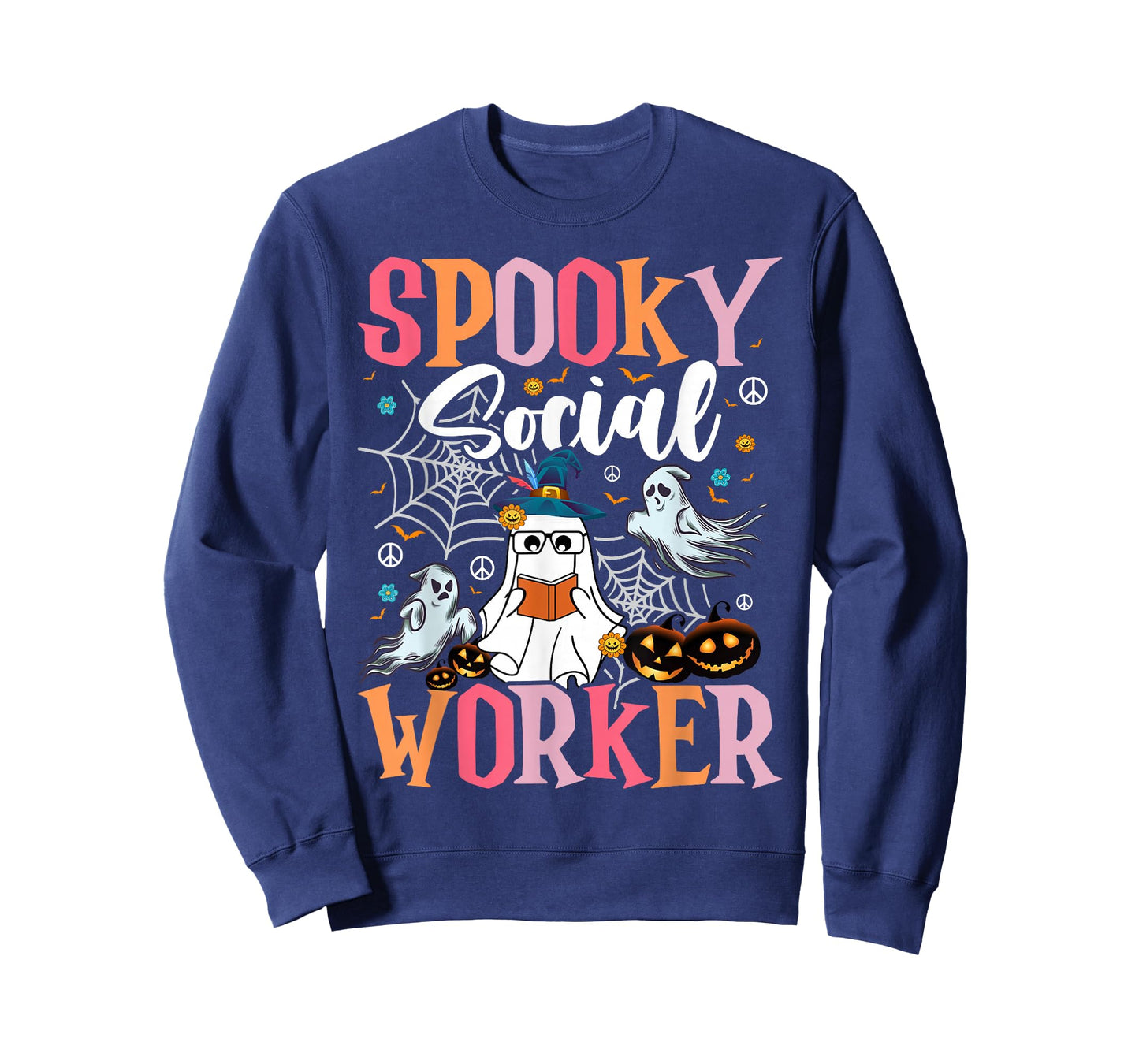 Groovy Retro Ghost Spooky Social Worker Halloween Costume T-Shirt