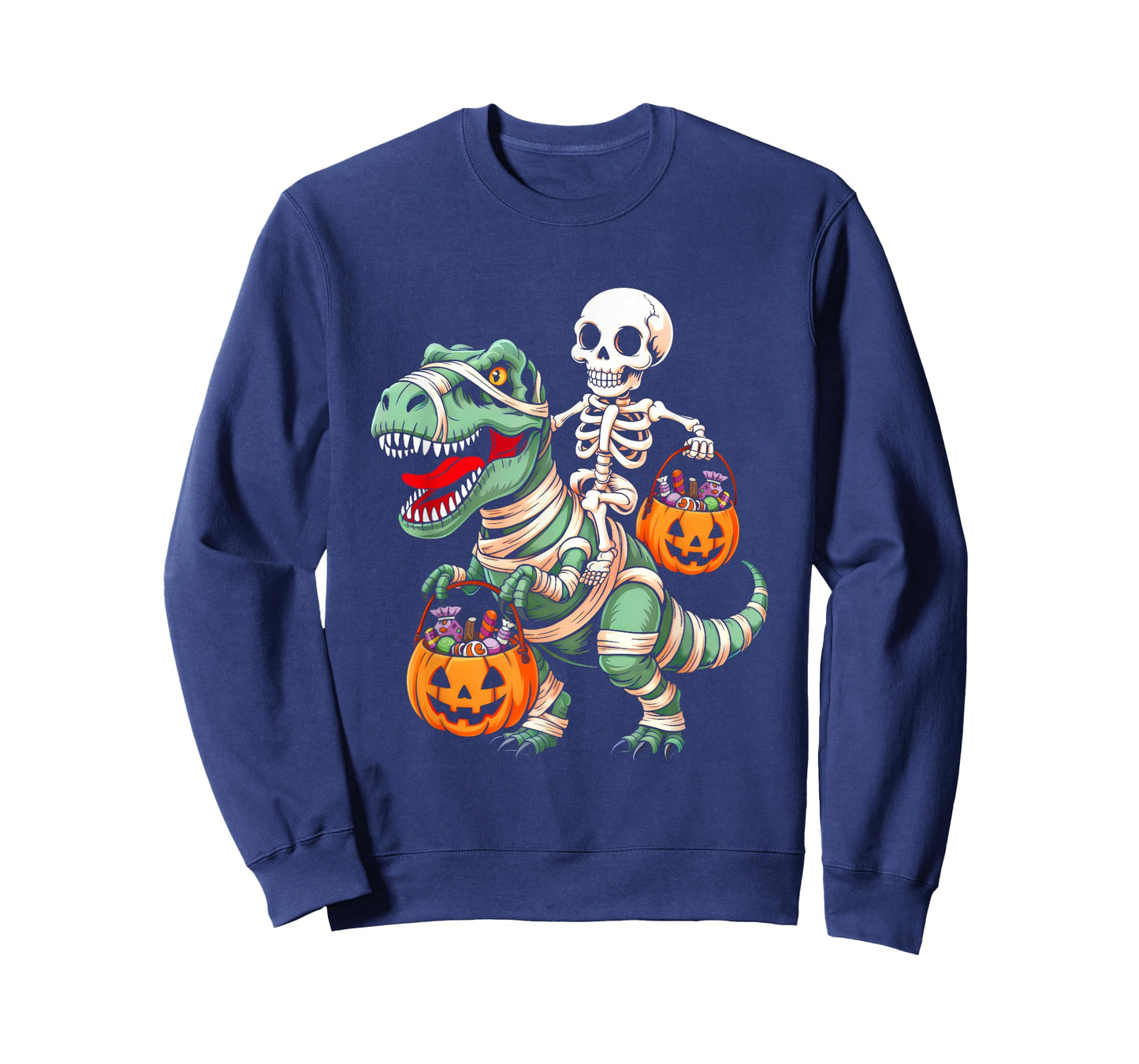 Skeleton Riding Mummy Dino Pumpkin Candy Halloween Costume T-Shirt