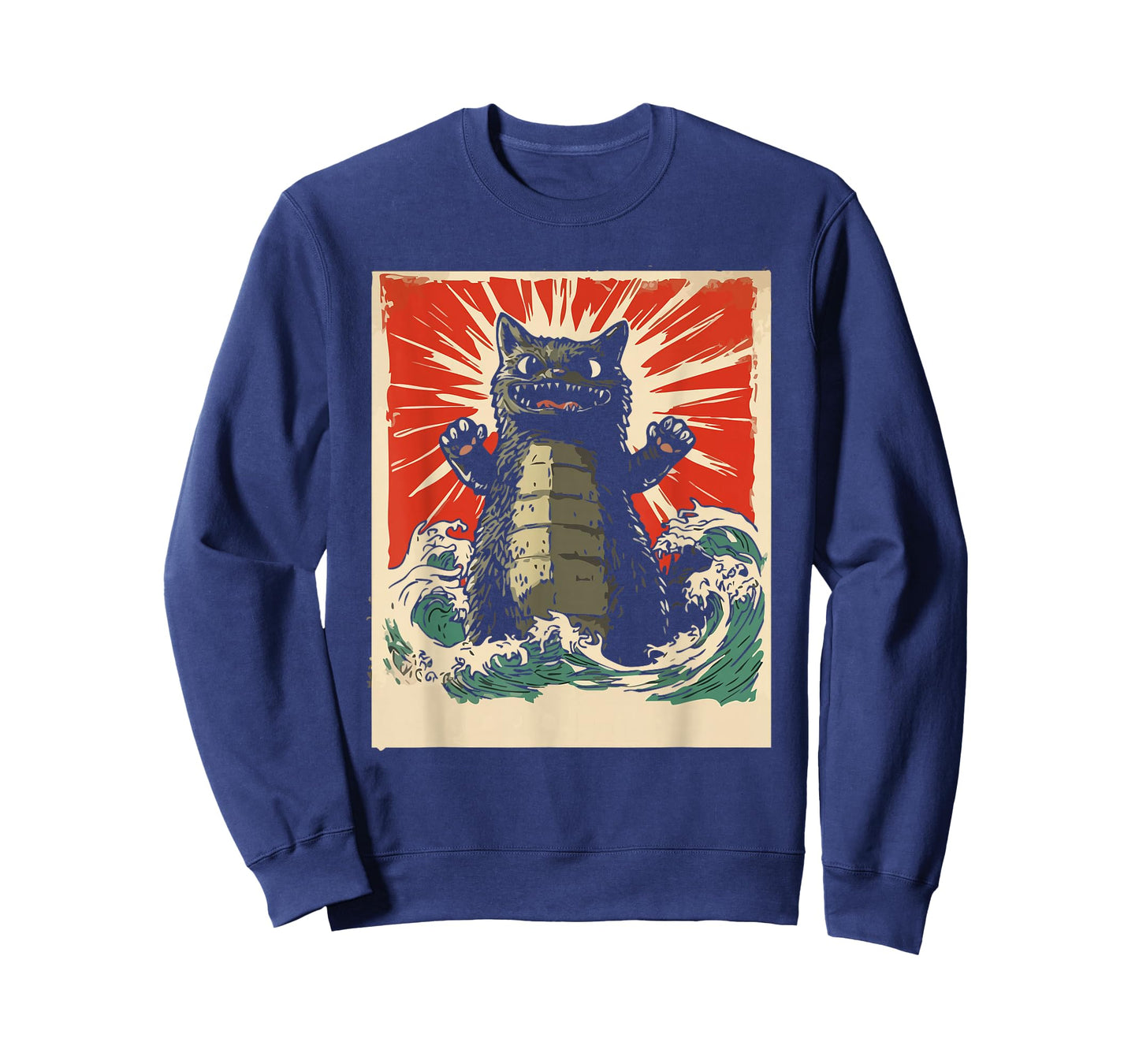 Epic Monster Cat Rising From Waves Retro Kawaii Men Kids T-Shirt
