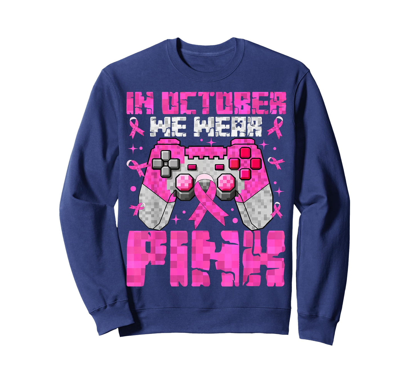 in October We Wear Pink Breast Cancer Pixel Game Kid Boy Men T-Shirt