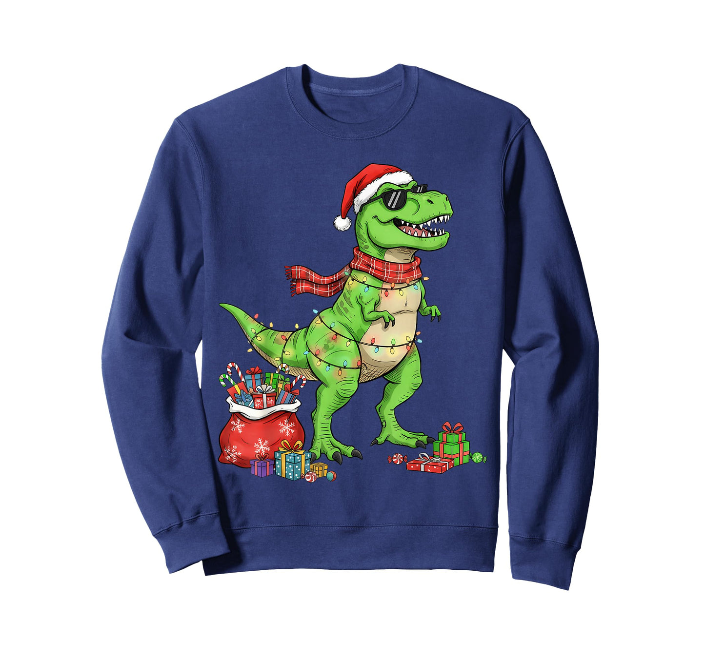 Tree T Rex Santa Hat Funny Christmas Lights Kids Boys Xmas T-Shirt