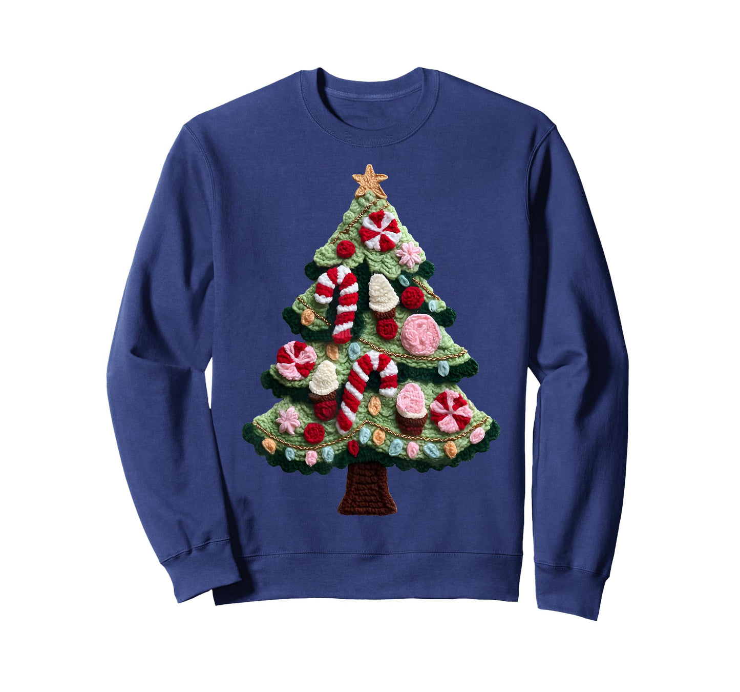Crochet Candy Christmas Tree Funny Holiday Ugly Sweater Tee T-Shirt