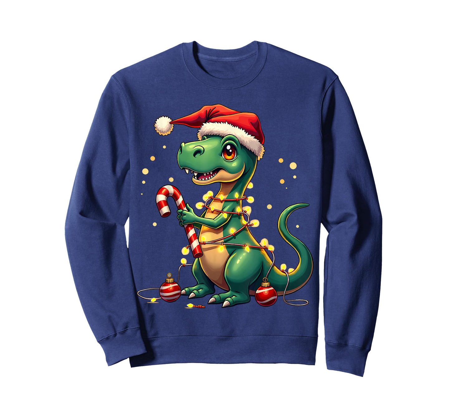 Cute Christmas T-Rex Shirt Dinosaur Lights & Candy Cane T-Shirt