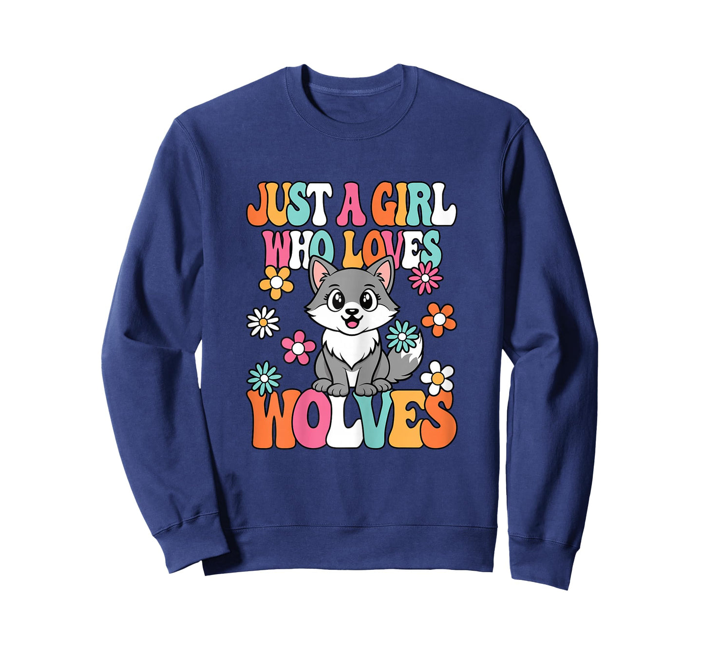 Just A Girl Who Loves Wolves Cute Groovy Wolf Lover Kids T-Shirt
