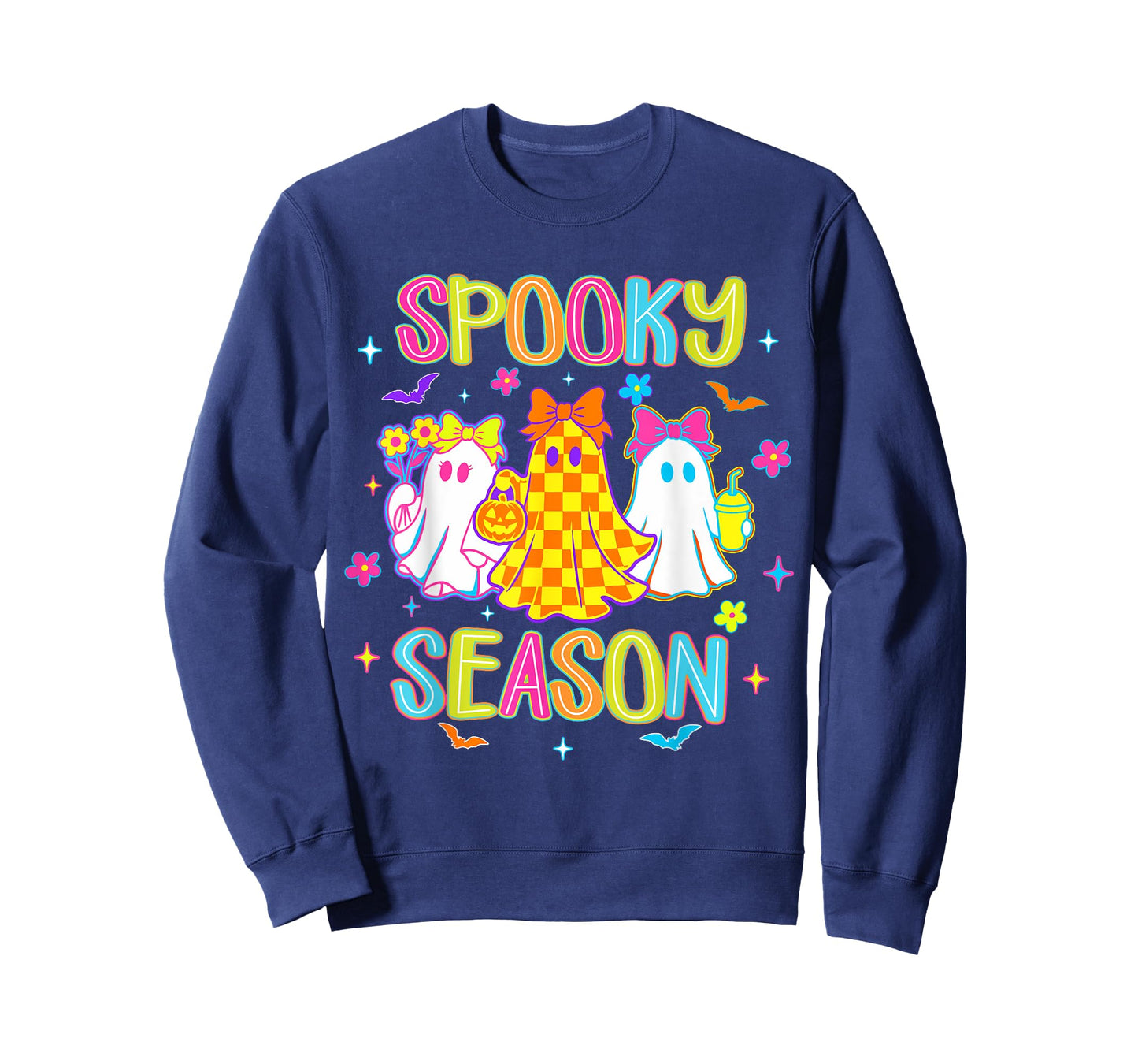Spooky Season Neon Halloween Ghost Mens Womens Kids T-Shirt