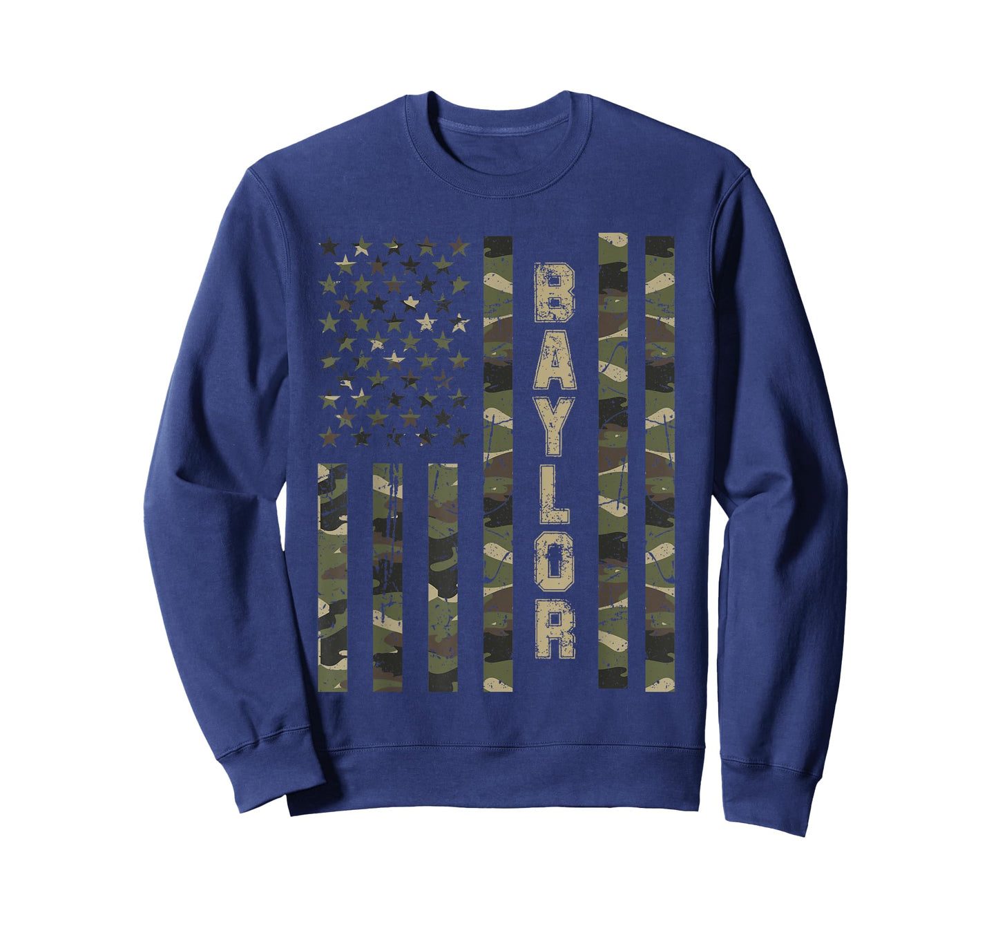 Baylor Texas United States Distressed Camo w US Flag T-Shirt