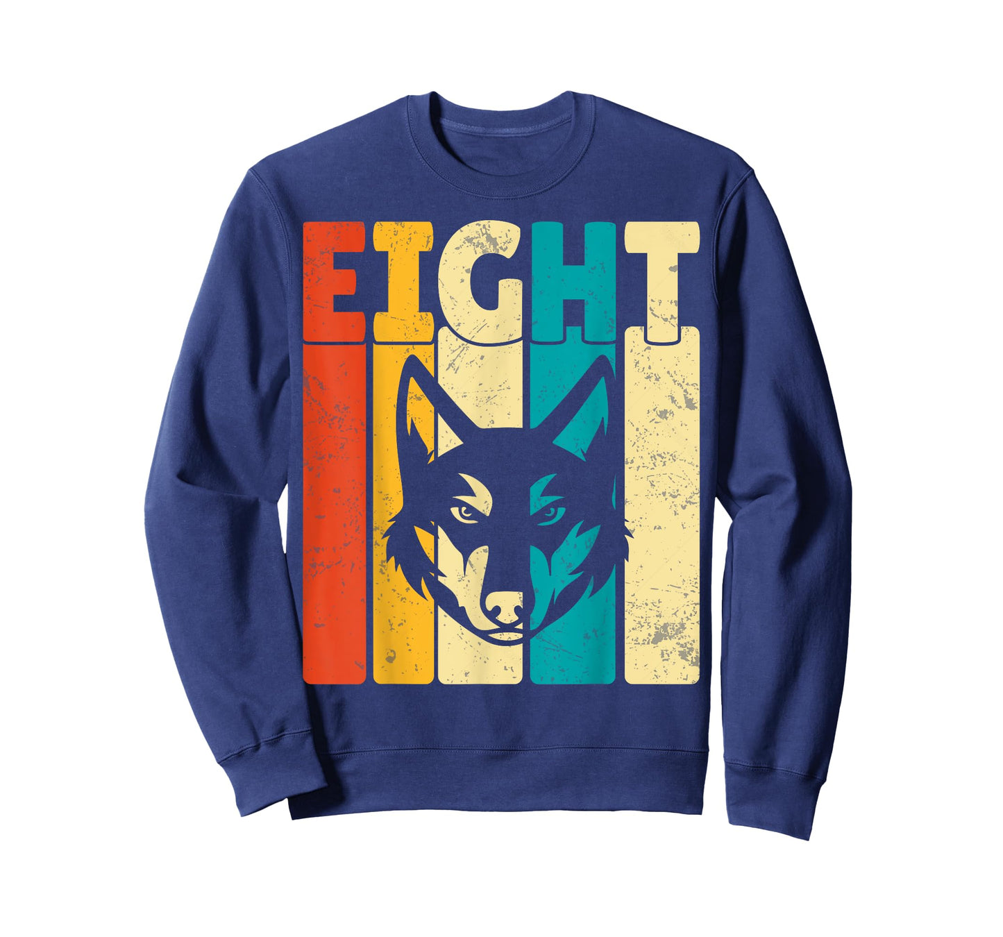 Kids Wolf Lover Eight Years Old 8th Birthday Party Retro T-Shirt
