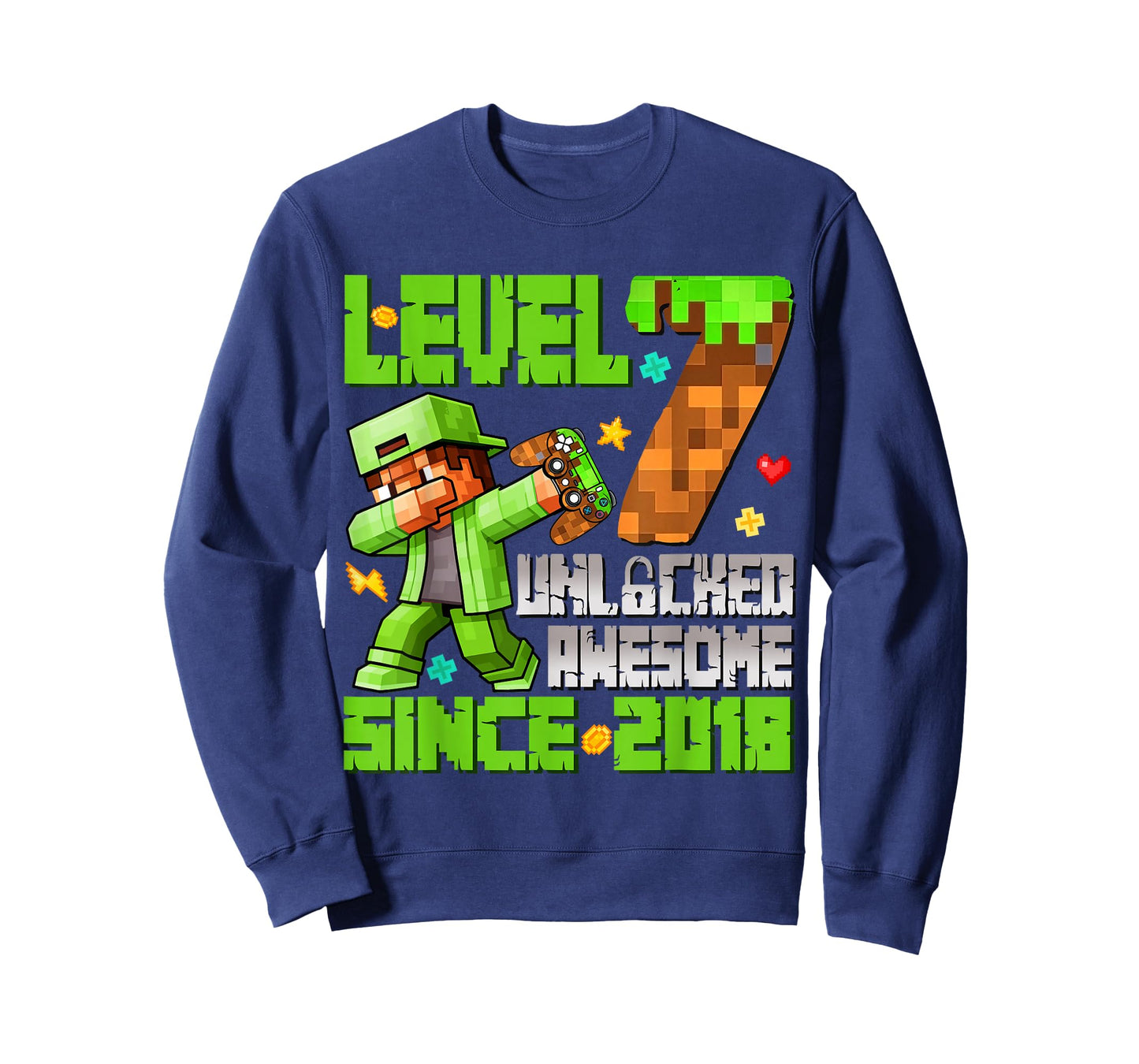 Level 7 Unlocked Awesome Since 2018 7th Birthday Game Pixel T-Shirt