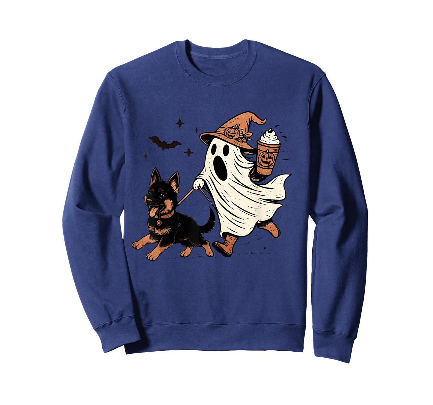 Cute German Shepherd Ghost Pumpkin Retro Happy Halloween T-Shirt