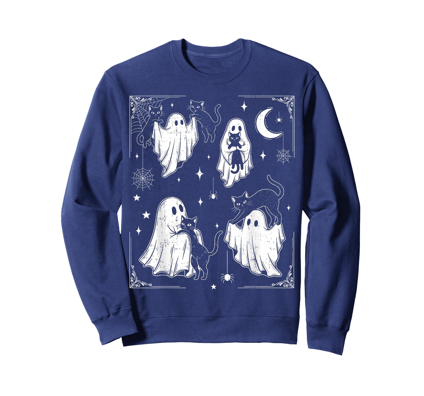 Cute Ghost Holding Cat Funny Halloween Men Women Kids T-Shirt