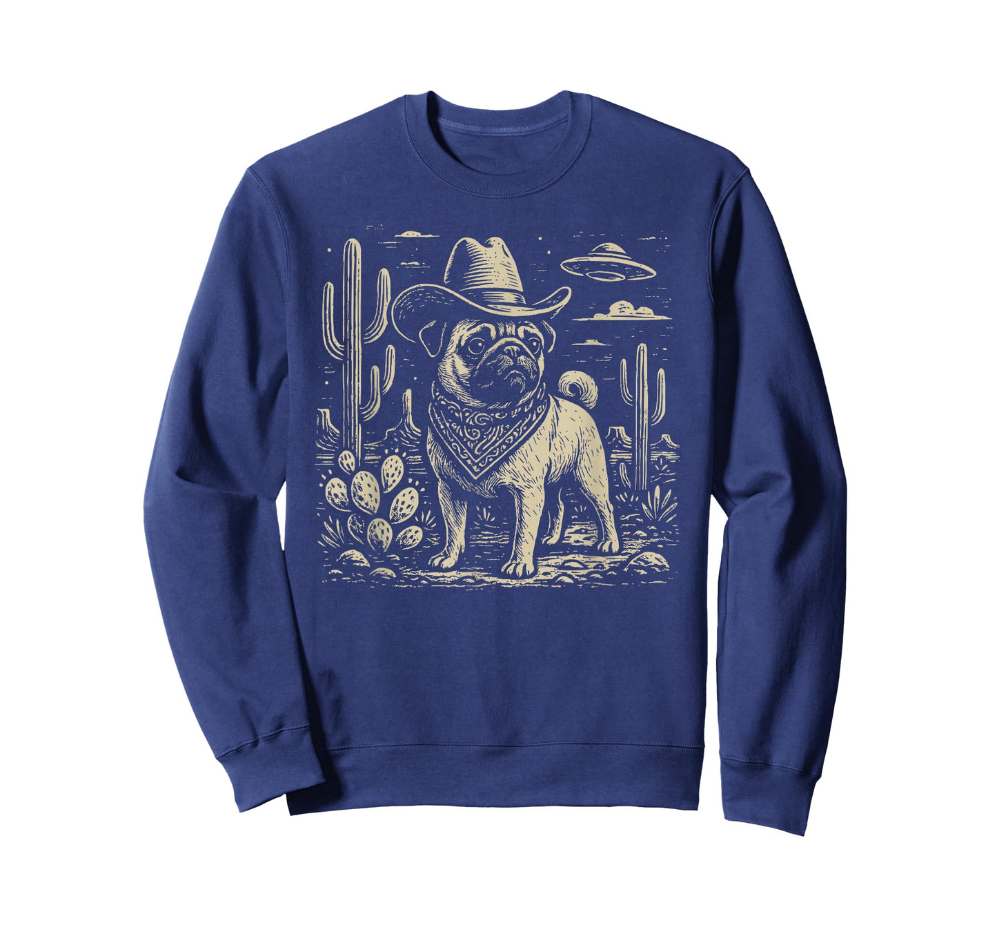 Vintage Western Pug Cowboy UFO Dog T-Shirt