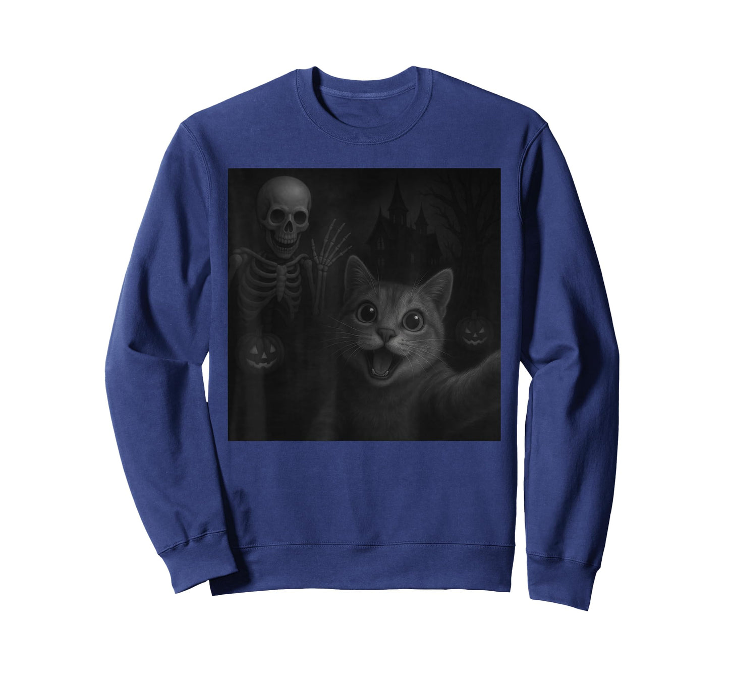 Cat Selfie with Skeleton Halloween Funny T-Shirt