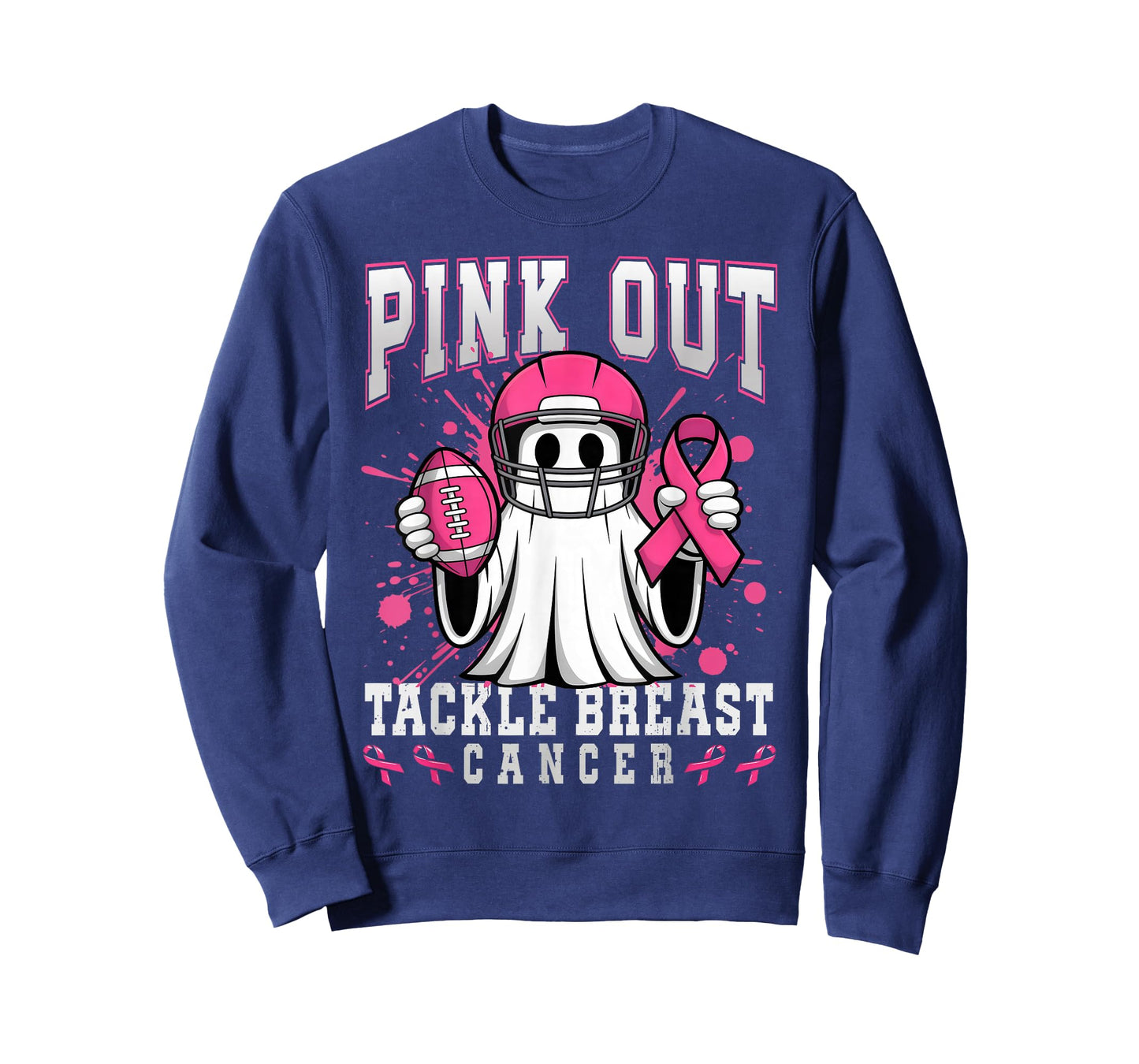 Cute Ghost Pink Out Tackle Breast Cancer Awareness Football T-Shirt